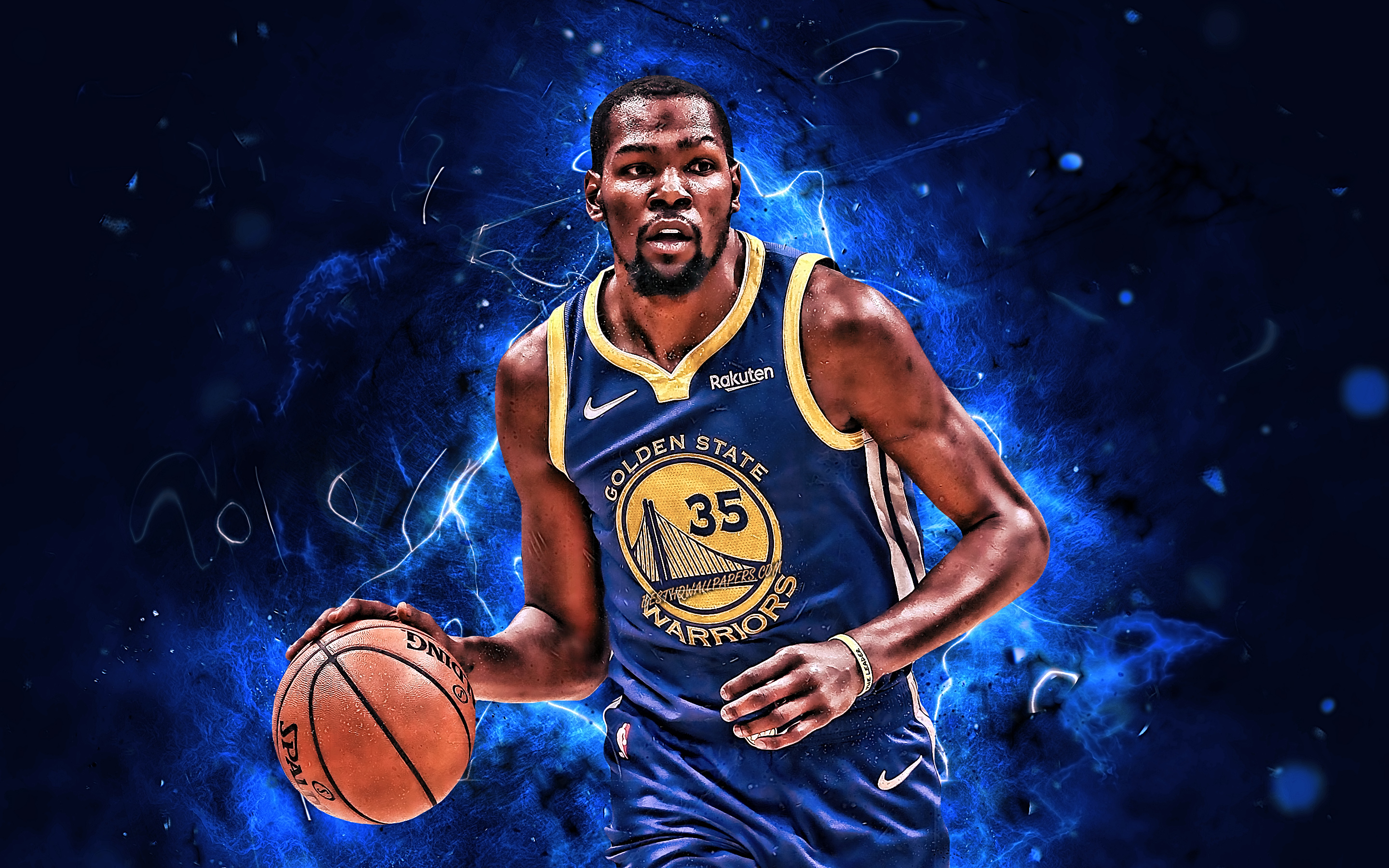 Download wallpaper Kevin Durant, basketball stars, NBA, Golden State Warriors, Kevin Wayne Durant, basketball, neon lights, creative for desktop with resolution 2880x1800. High Quality HD picture wallpaper