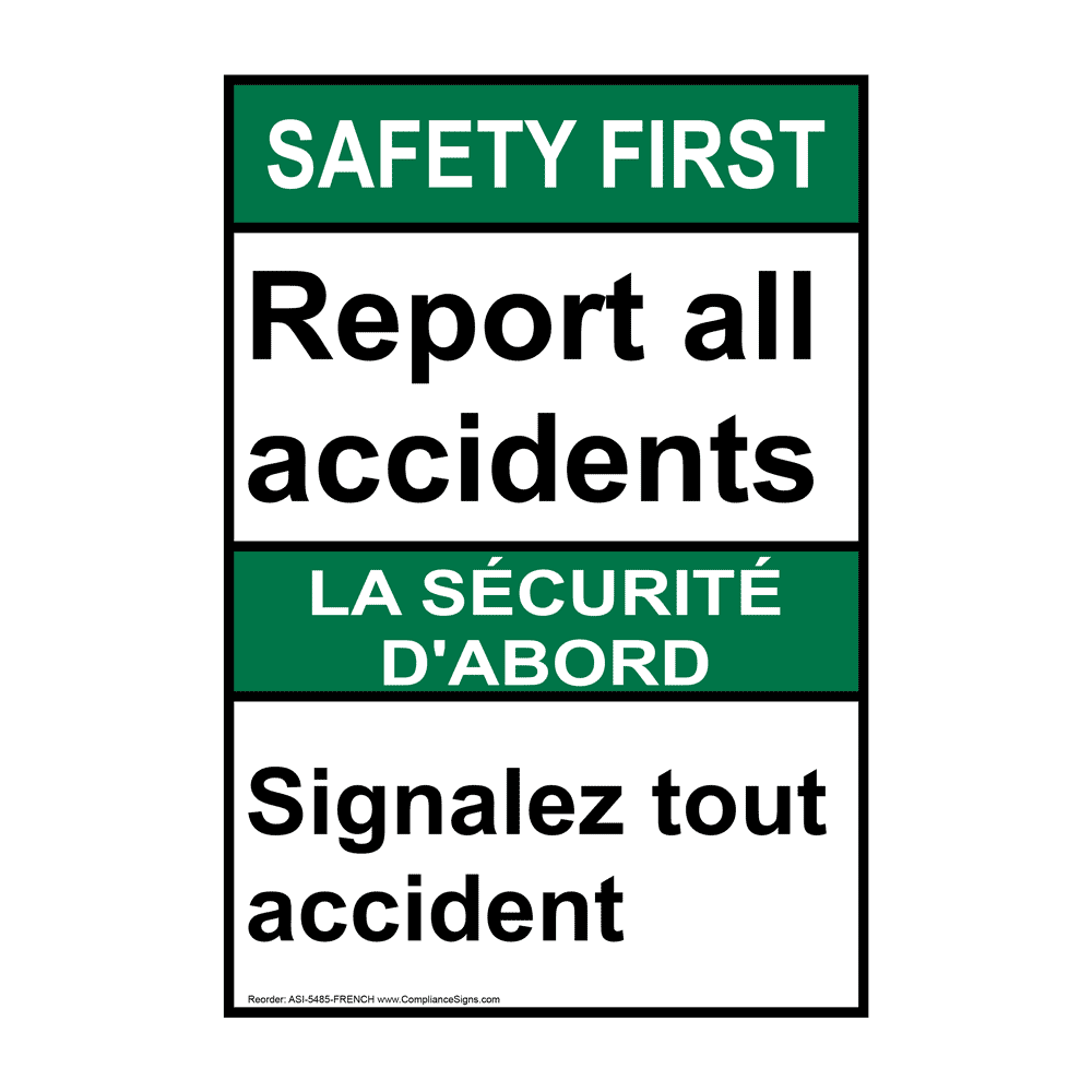 Vertical Report All Accidents Sign Safety First