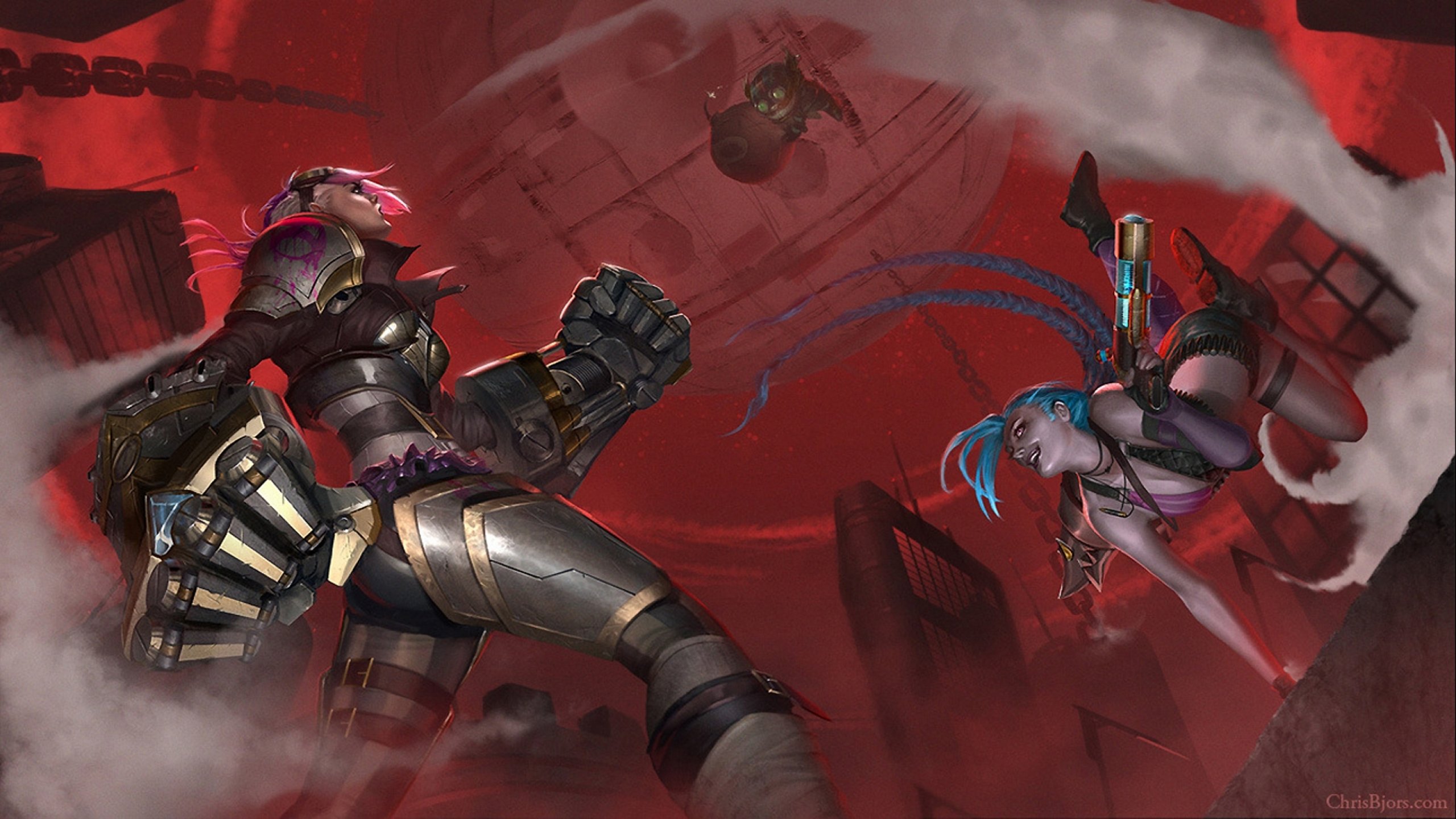 Free download Vi Ziggs Jinx League of Legends Wallpaper [2560x1440] for your Desktop, Mobile & Tablet. Explore Jinx Wallpaper. Slayer Jinx Wallpaper, Jinx Wallpaper LOL, Firecracker Jinx Wallpaper