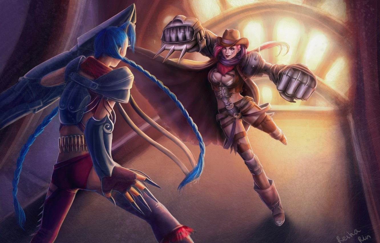 Photo Wallpaper Girls, Battle, Art, Claws, Braids, Of Legends Jinx Vi