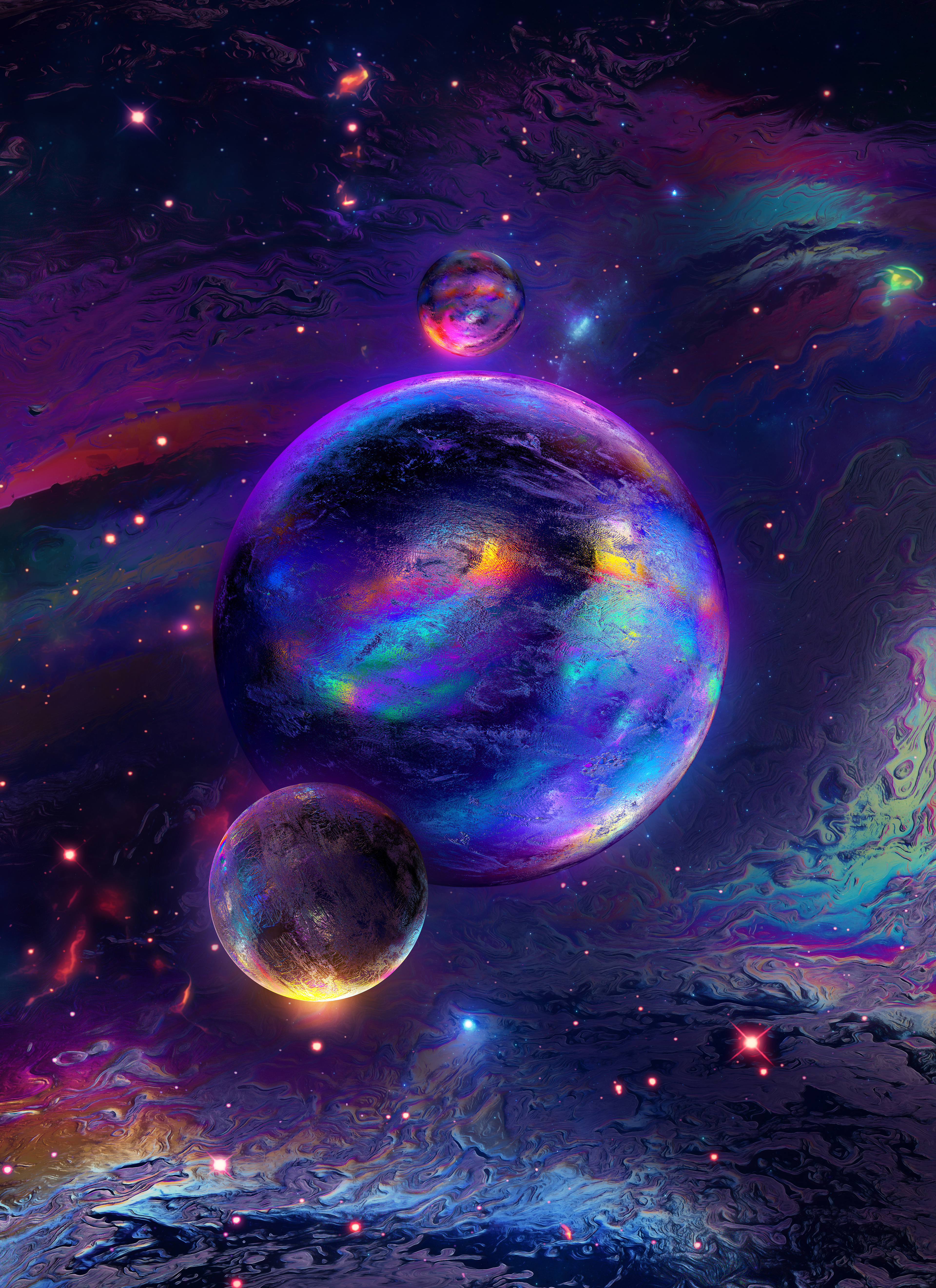 Spheres Wallpaper 4K, Cosmos, Nebula, Colorful, Glowing, Rainbow, Space