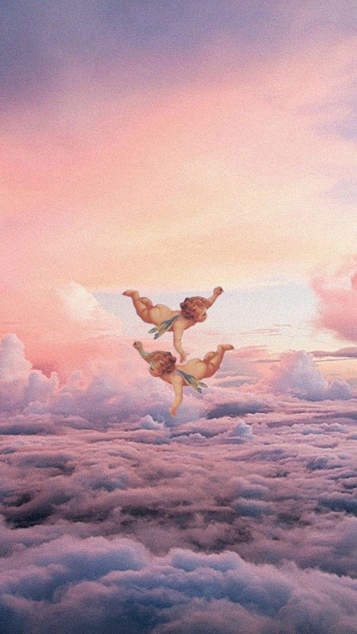 angels. Angel wallpaper, Aesthetic angel wallpaper, Pink clouds wallpaper