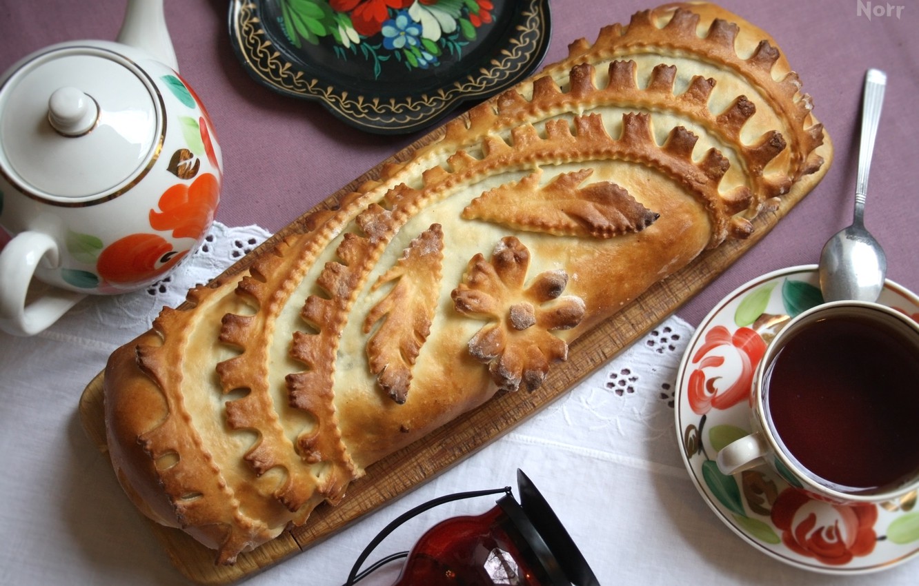 Wallpaper tea, the dough, meat pie, pie image for desktop, section еда