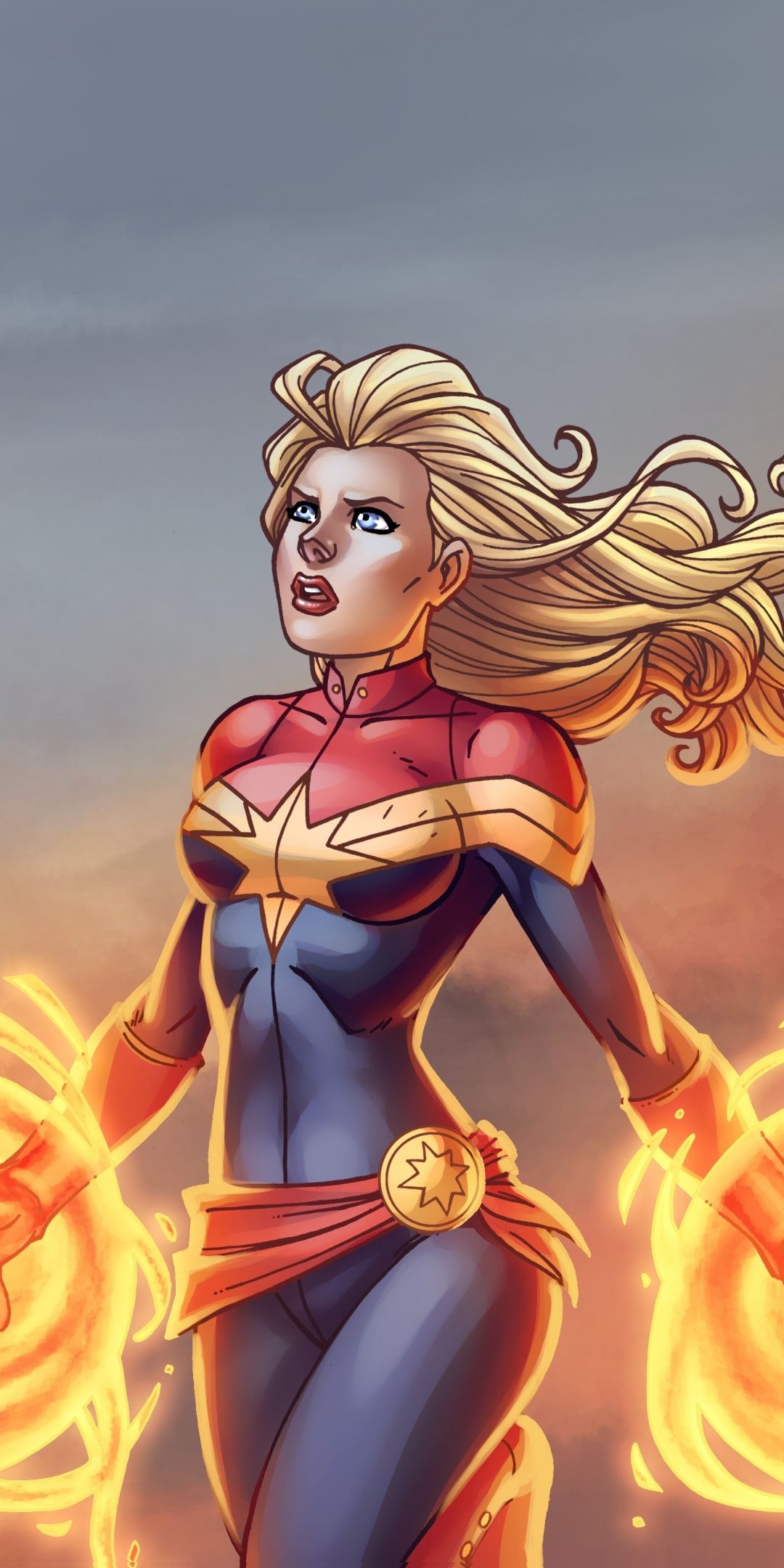 Captain Marvel, blonde, superhero, flight, art, 1080x2160 wallpaper. Captain marvel, Captain marvel art, Marvel art