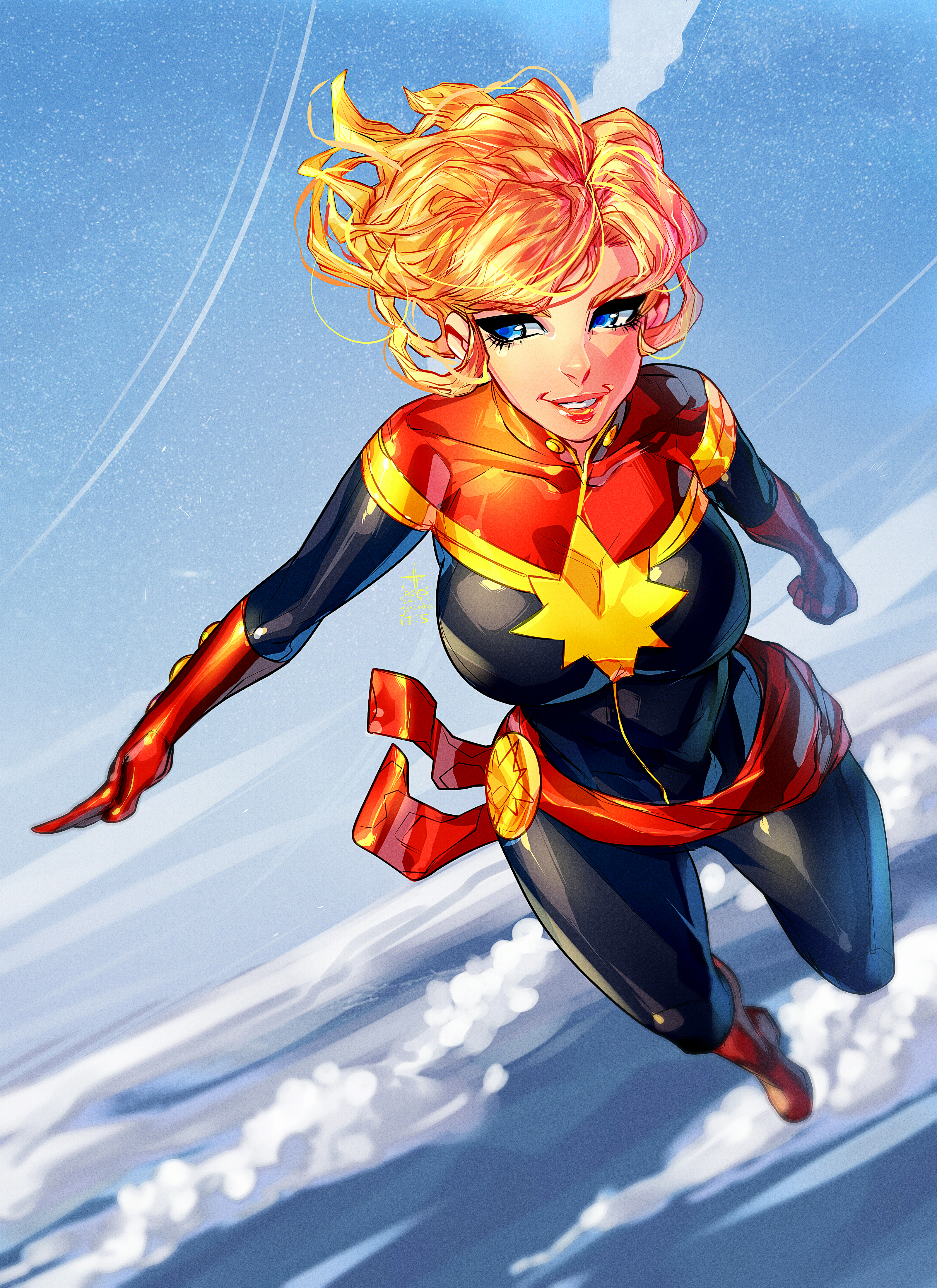 Photos superheroes Blonde girl Captain Marvel female 3200x4400