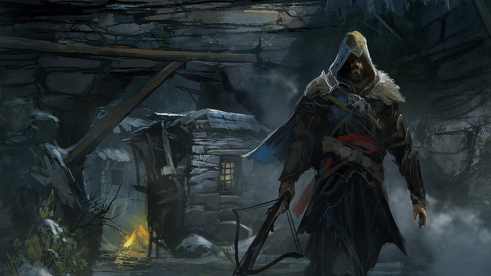 Crop Ezio Wallpaper for Free, Assassin's Creed, Hoodie, Artwork, Crossbow, Rpg Games HD Background