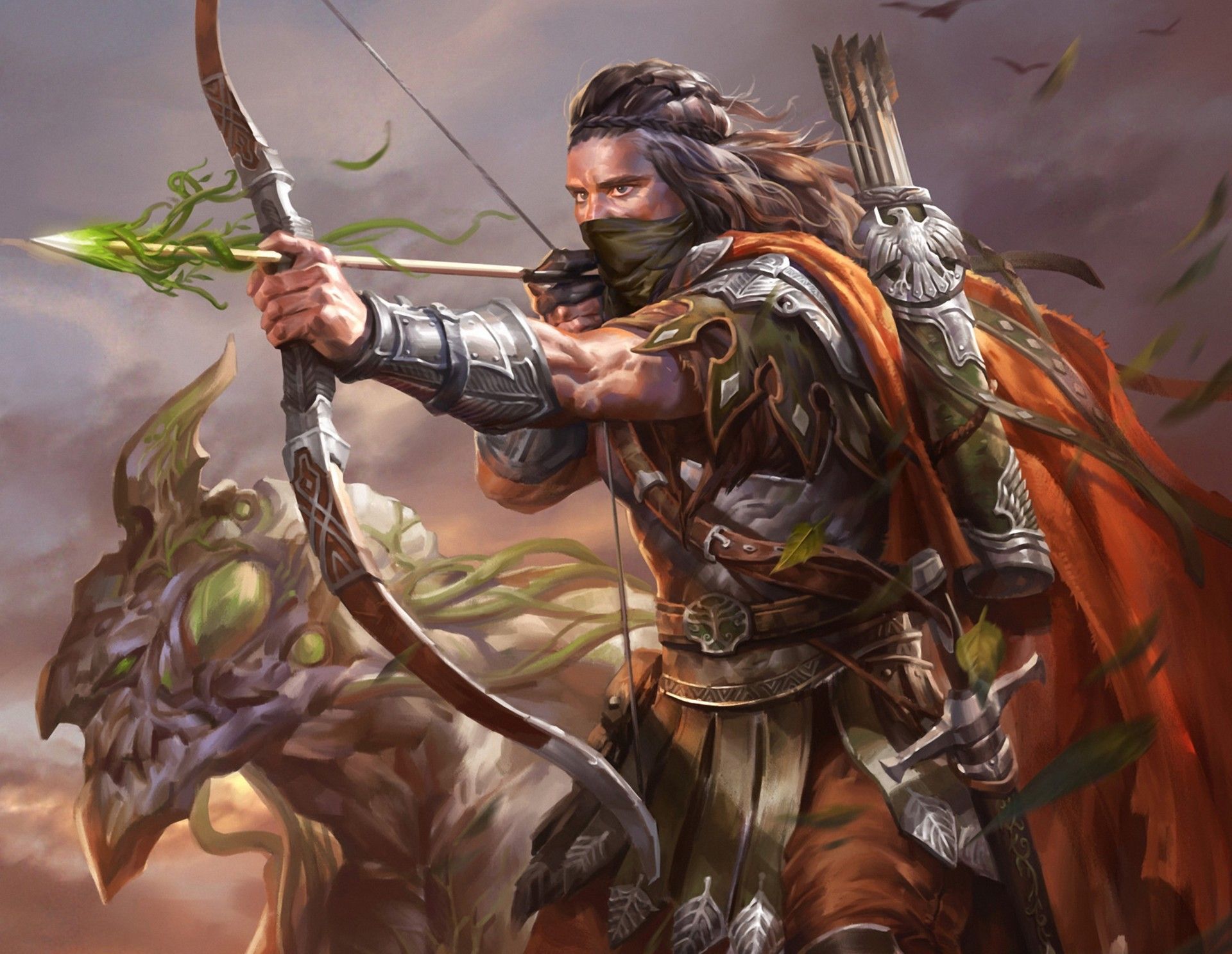 Download wallpaper art, legend of the cryptids, man, archer, bow, arrow, dressing monster, games resolution 1920x1488. Fantasy art, Art, Fantasy warrior
