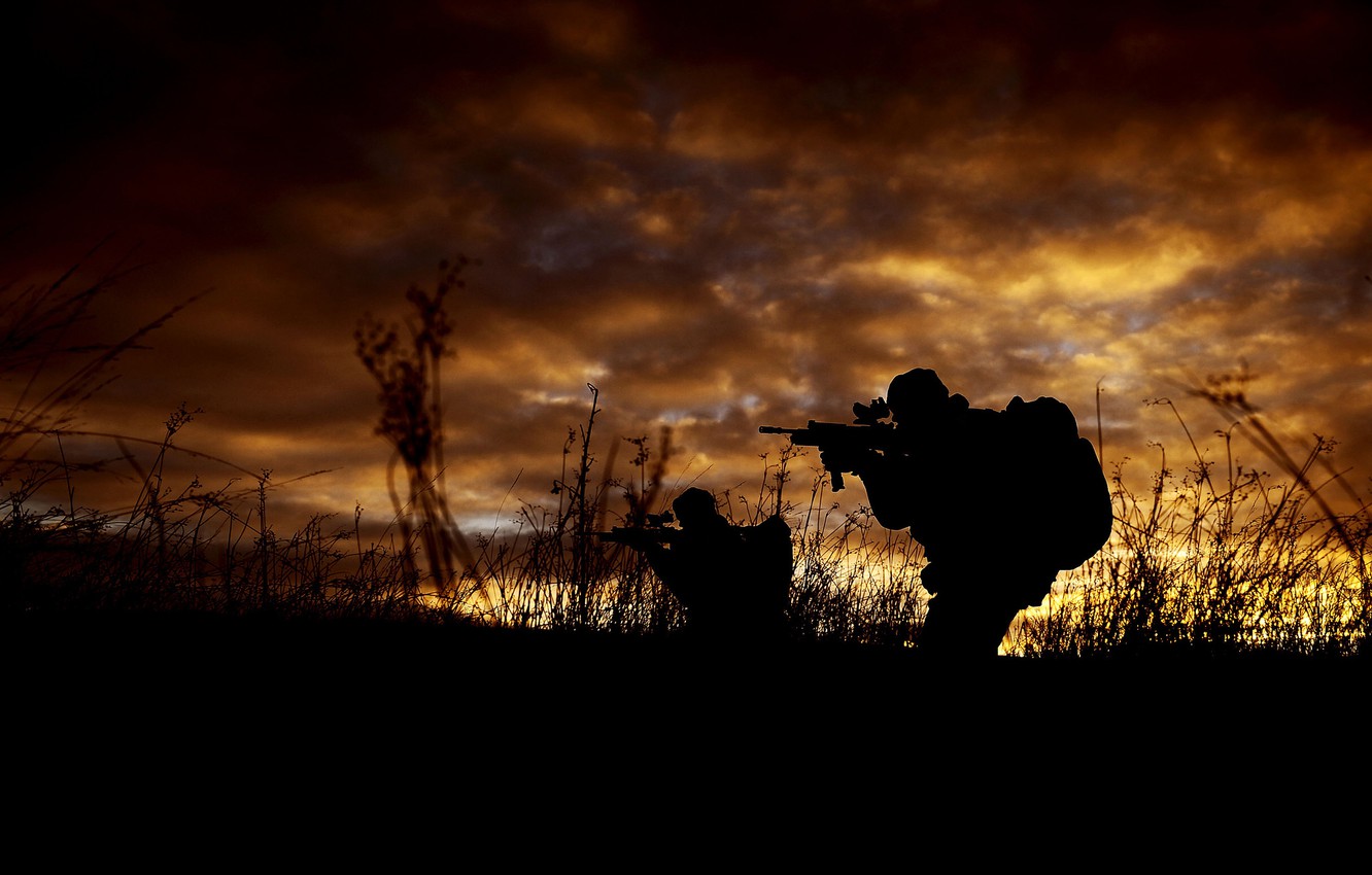 Wallpaper weapons, army, silhouette, soldiers image for desktop, section мужчины