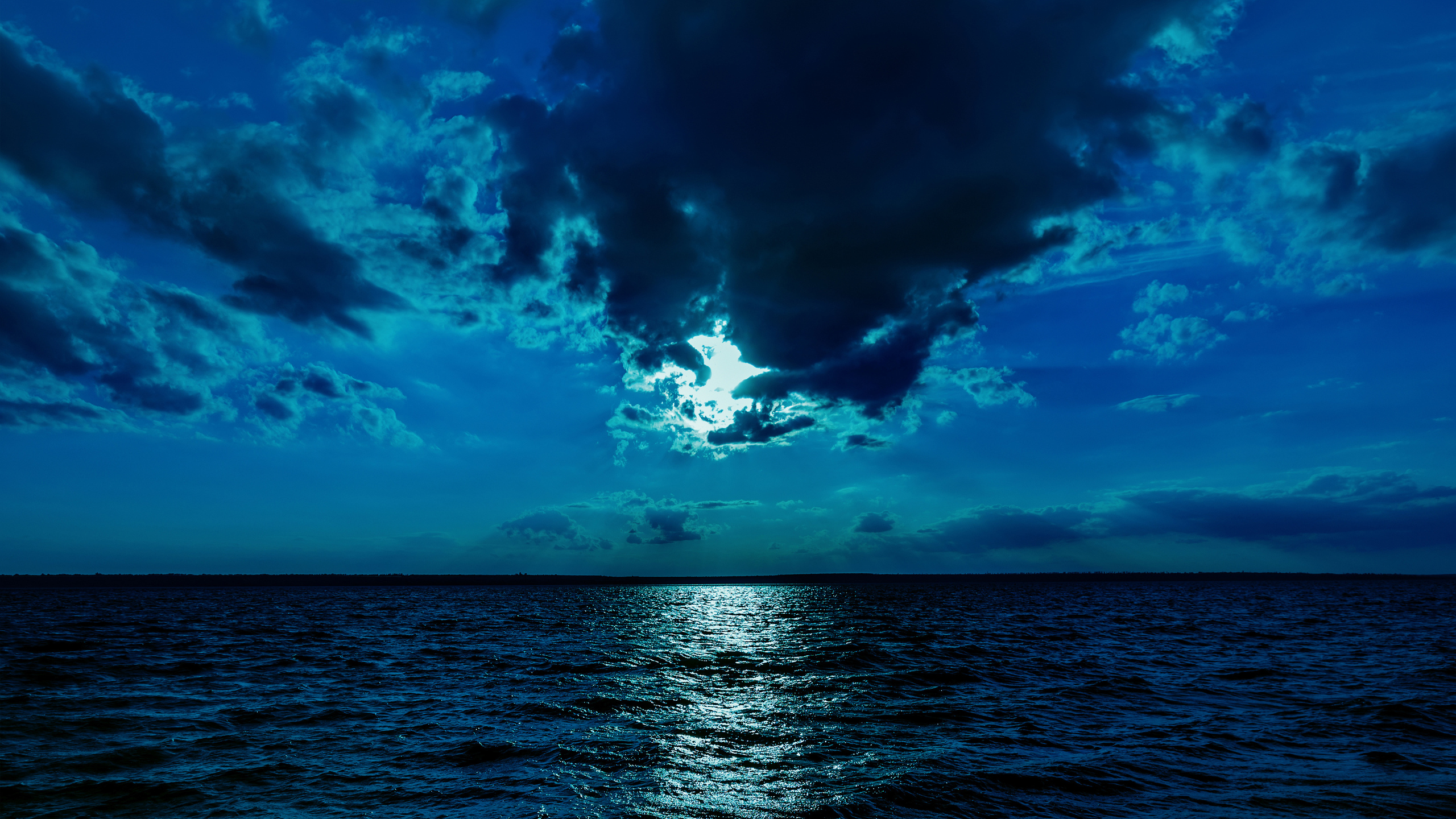 Night Moon Sea Sky Blue 4k 1440P Resolution HD 4k Wallpaper, Image, Background, Photo and Picture