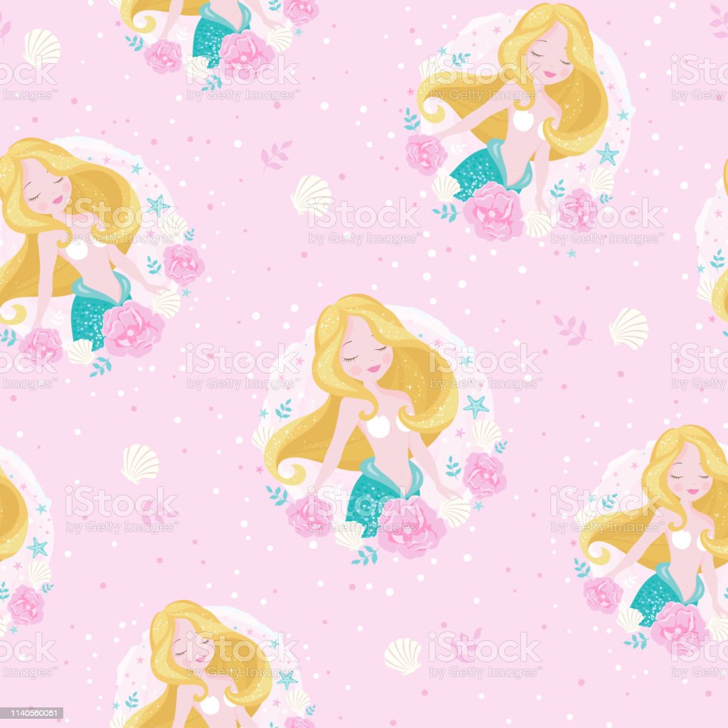 Mermaid Blonde Pattern For Kids Fashion Artwork Children Books Prints And Fabrics Or Wallpaper Girl Print Design For Kids Fashion Illustration Drawing In Modern Style For Clothes Stock Illustration