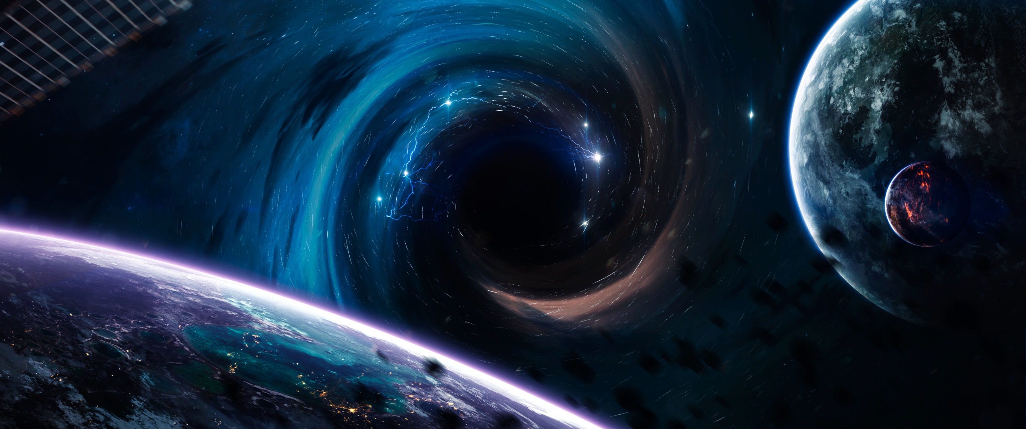 Black hole Wallpaper 4K, Planets, Horizon, Space