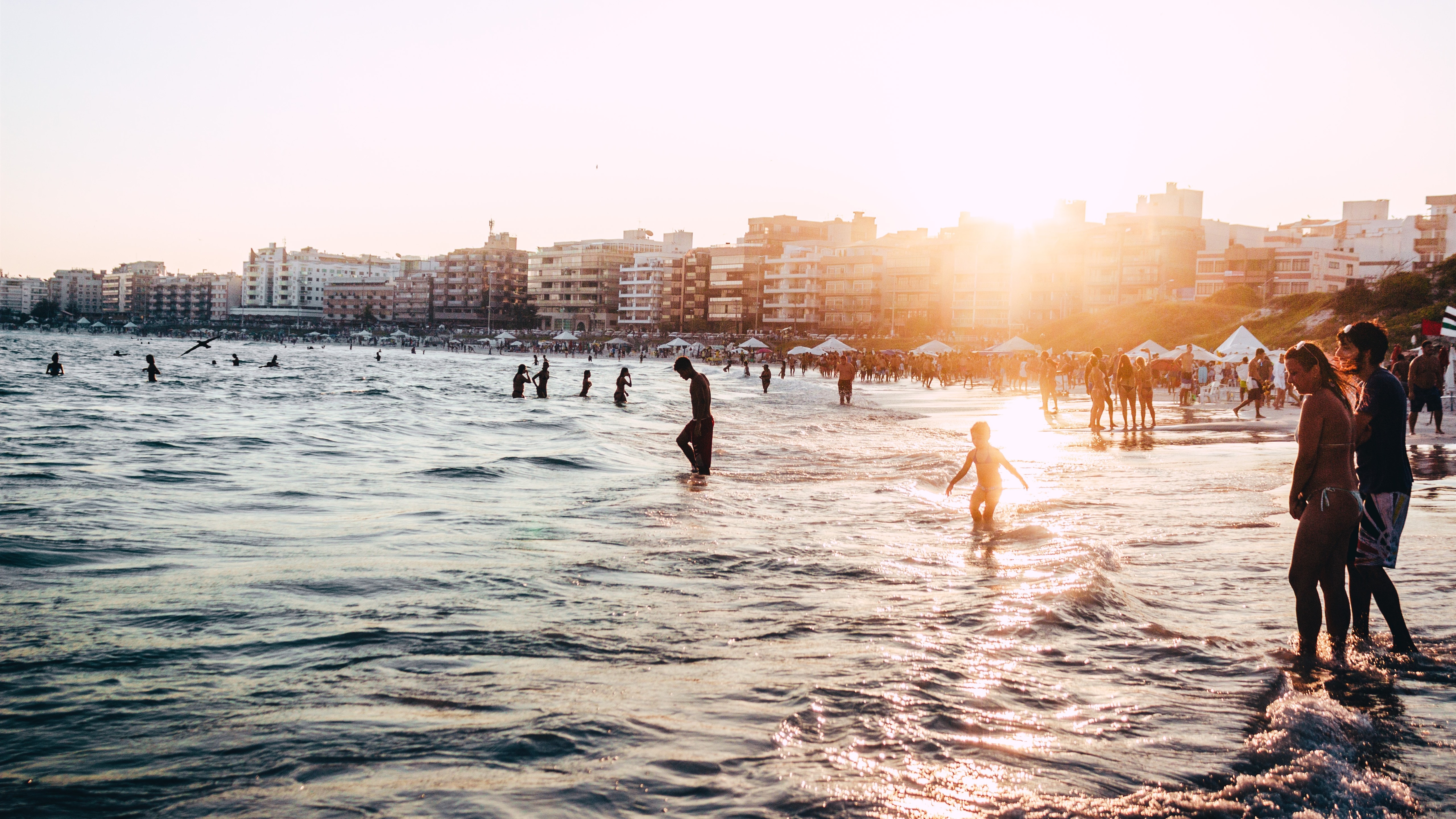 Wallpaper Brazil, beach, sea, waves, people, backlit 5120x2880 UHD 5K Picture, Image