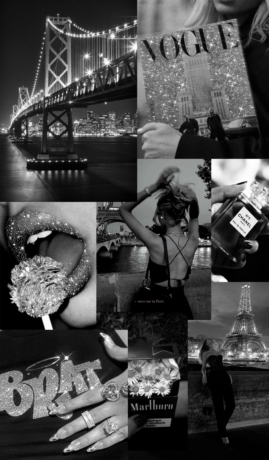 Black Collage Wallpaper, Black & White Rich Girl Aesthetic