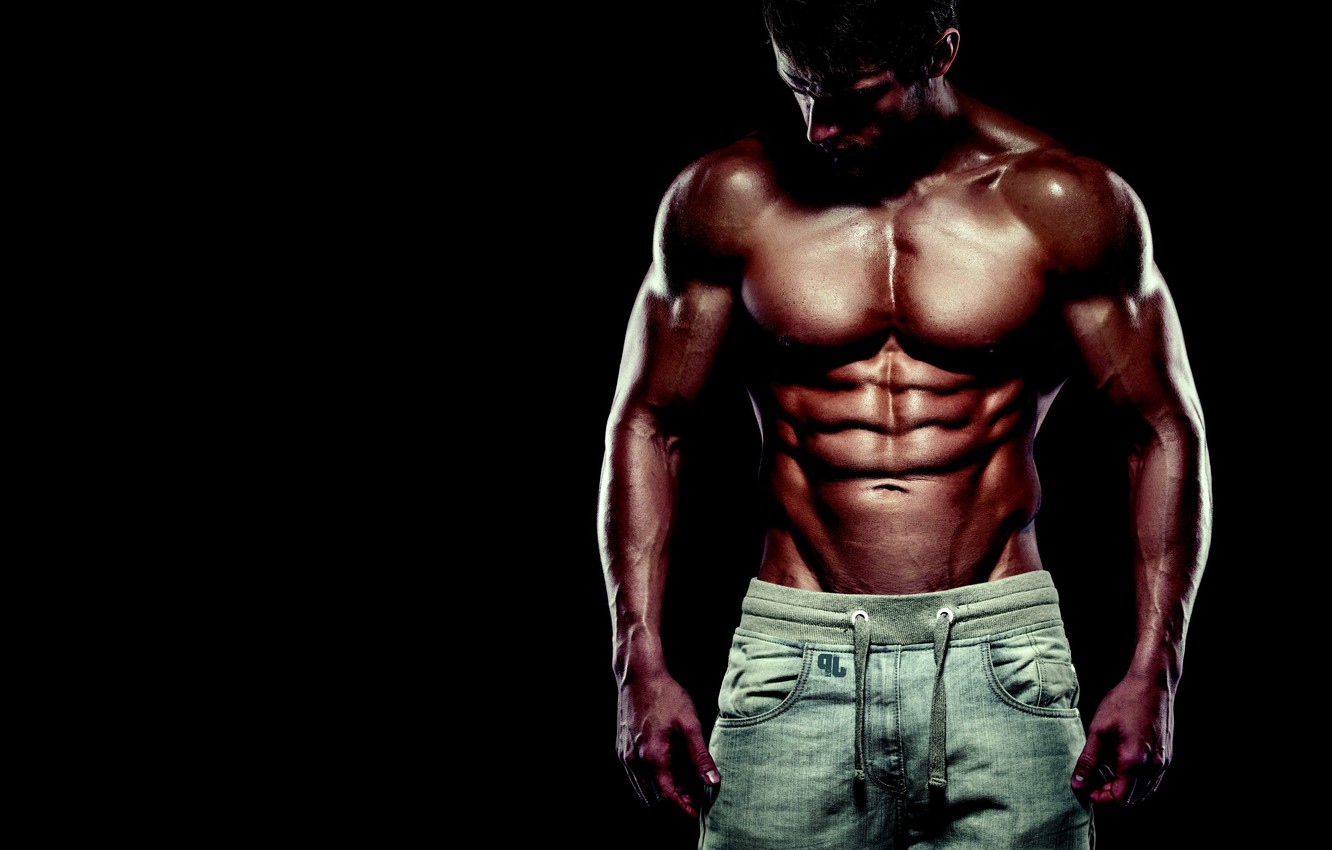 Photo Wallpaper Look, Pose, Muscle, Muscle, Press, With Black Background