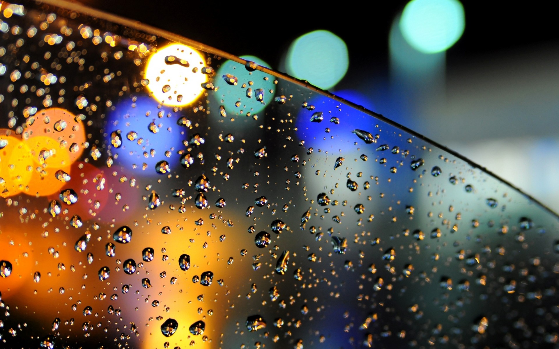Bokeh lights glass car drops water rain wallpaperx1200