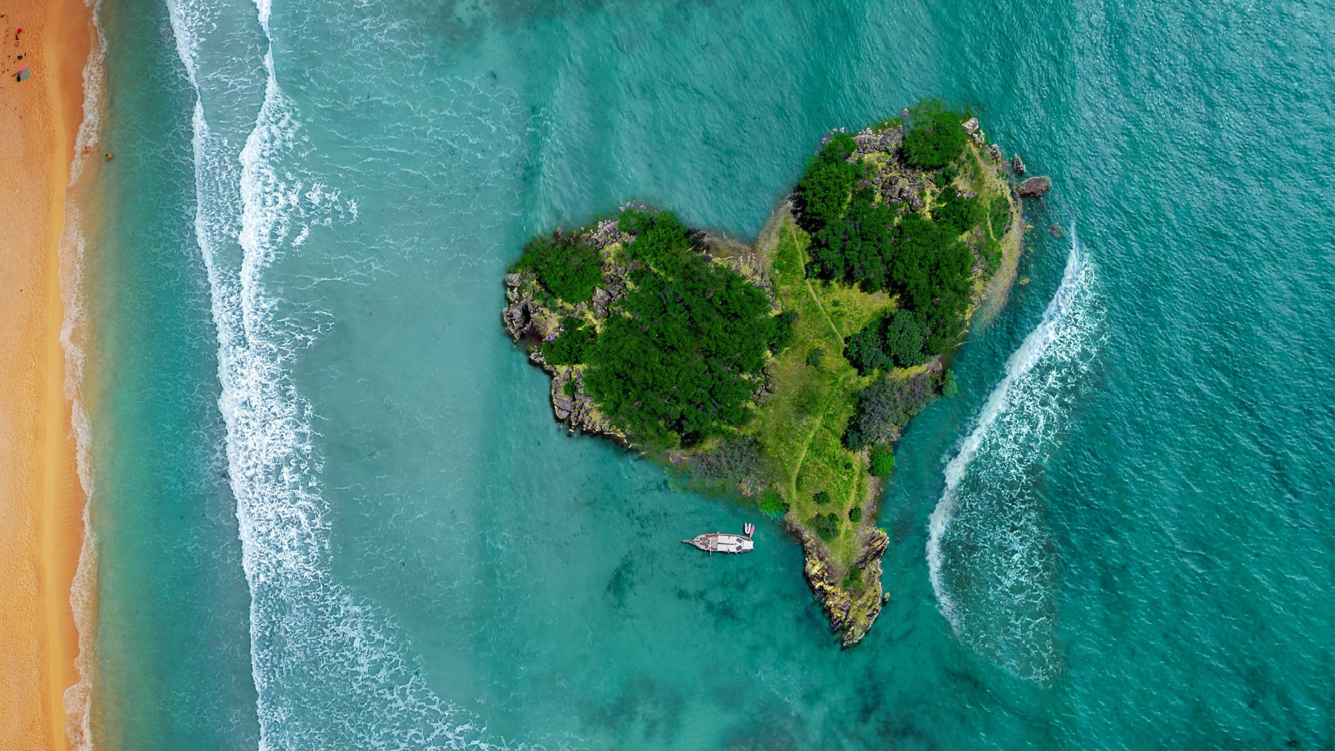 Aerial View Of Heart Shaped Tropical Island Download HD Wallpaper
