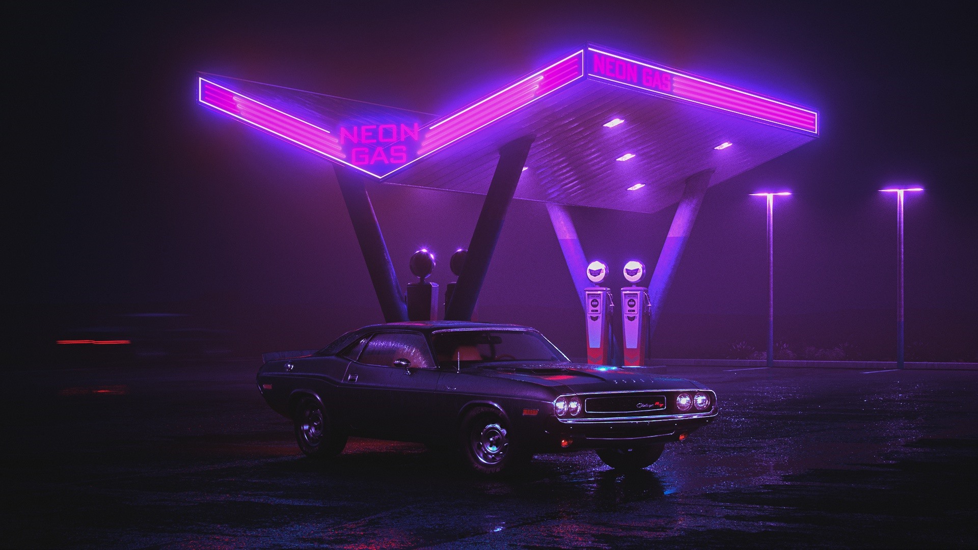 Wallpaper Dodge Charger 1970 car, neon gas 1920x1080 Full HD 2K Picture, Image