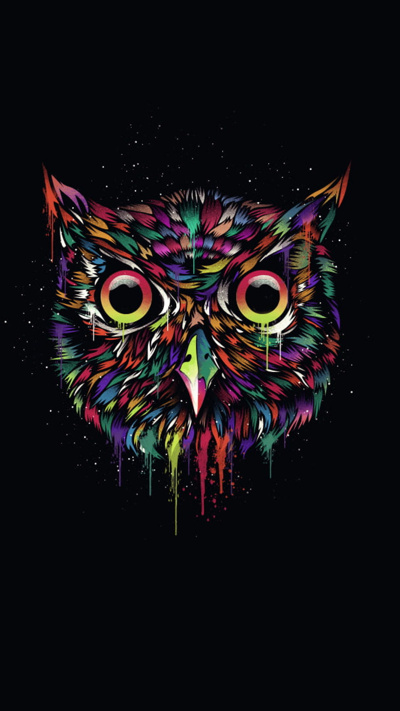 Multicolored Owl Illustration, The Dark Background, Paint, Minimalism Wallpaper • Wallpaper For You