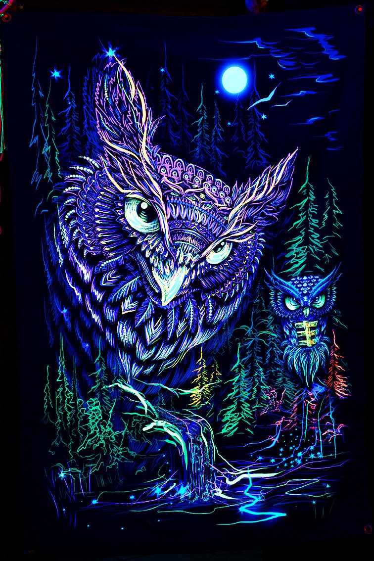 Psychedelic Tapestry Blacklight Art Nature UV Fluorescent Glow