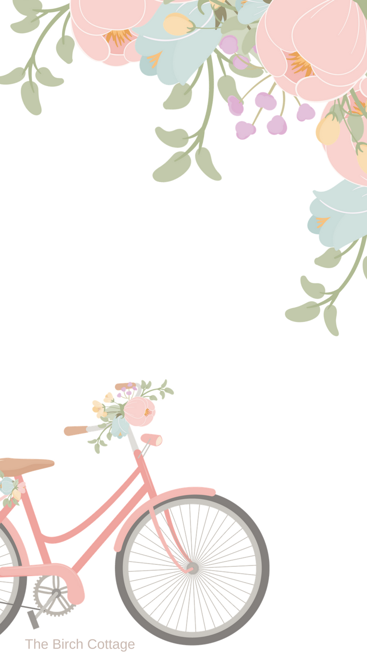 iPhone Watercolor Floral and Pink Bicycle Wallpaper by The Birch Cottage. Bicycle wallpaper, iPhone wallpaper pattern, Pink wallpaper iphone