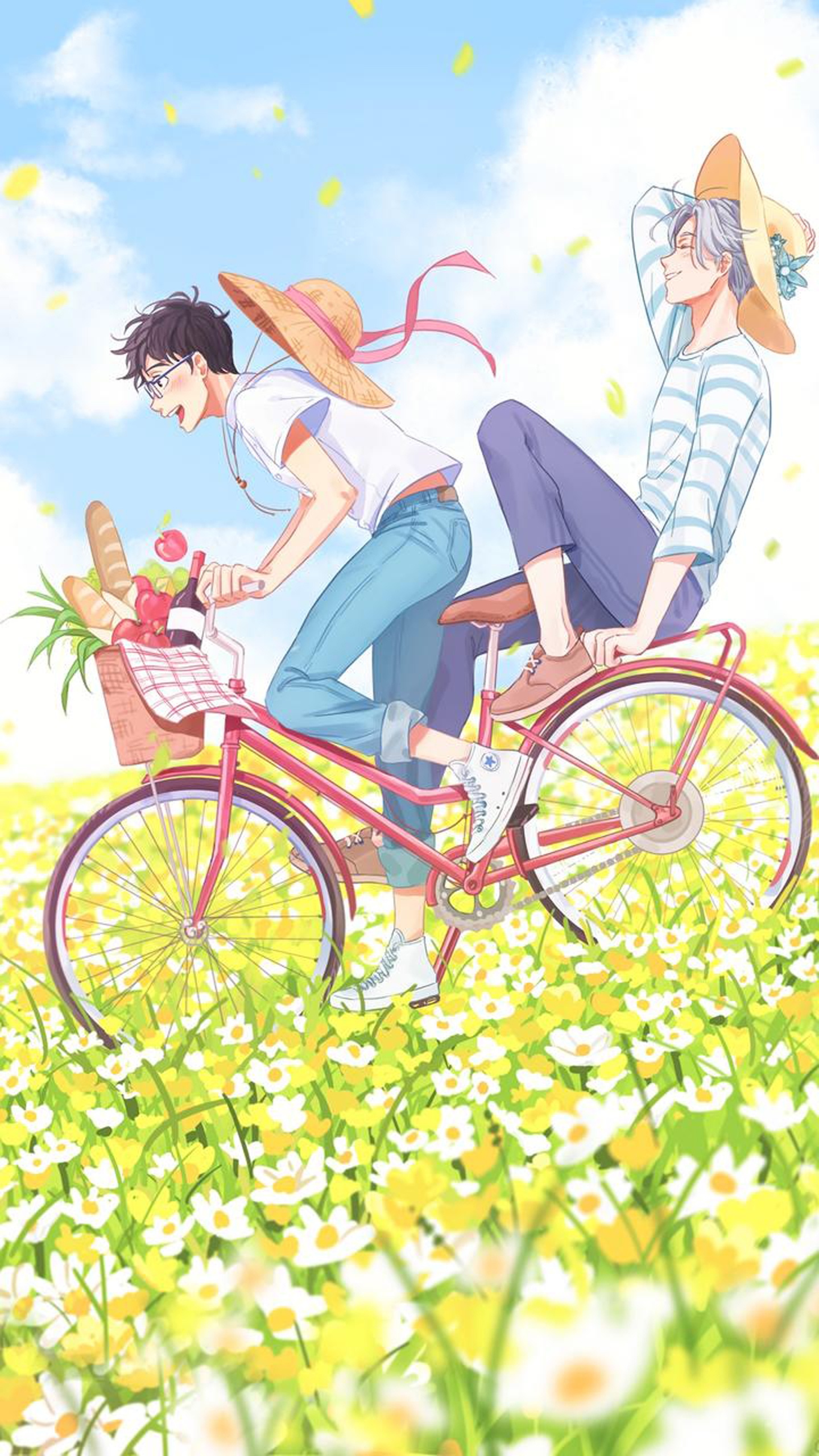 Anime bike summer boys cute happy flower wallpaperx2560