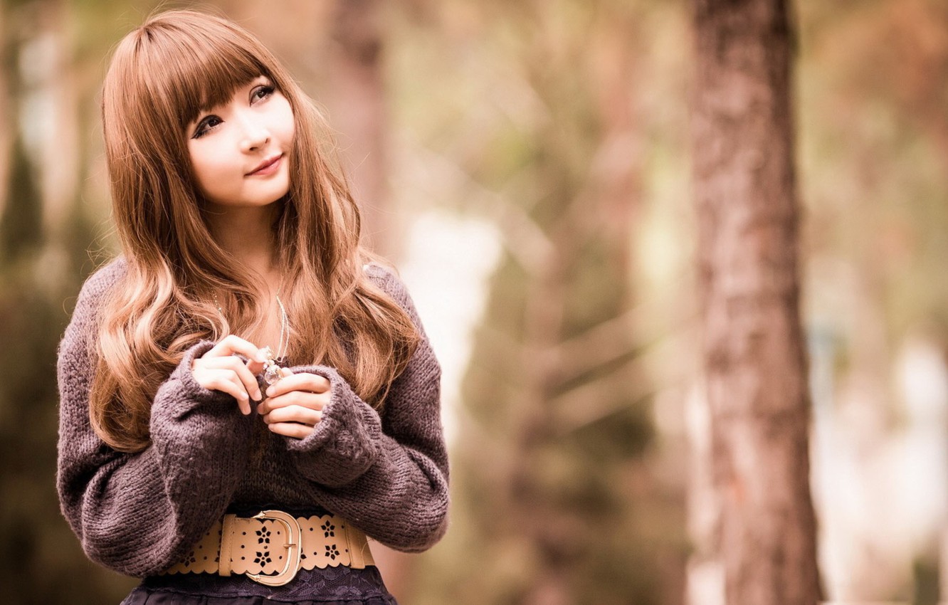 Wallpaper Girl, Nature, Asian, Smile, Cute, Outside image for desktop, section девушки