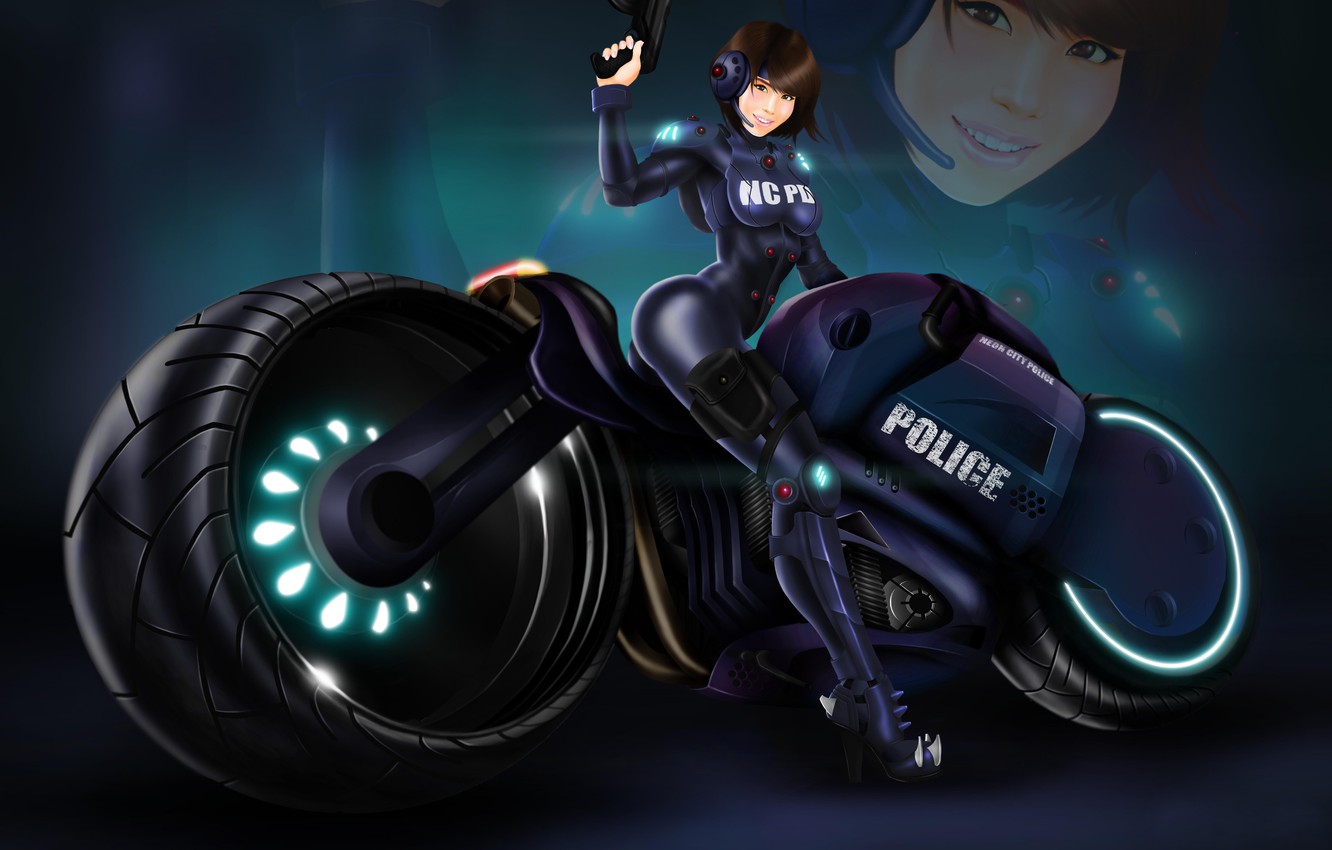 Wallpaper girl, police, costume, motorcycle, heels, bike image for desktop, section фантастика