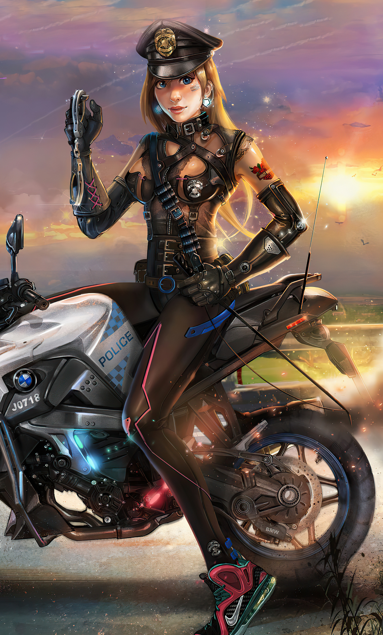 Cyber Police Girl On Bike 4k iPhone HD 4k Wallpaper, Image, Background, Photo and Picture
