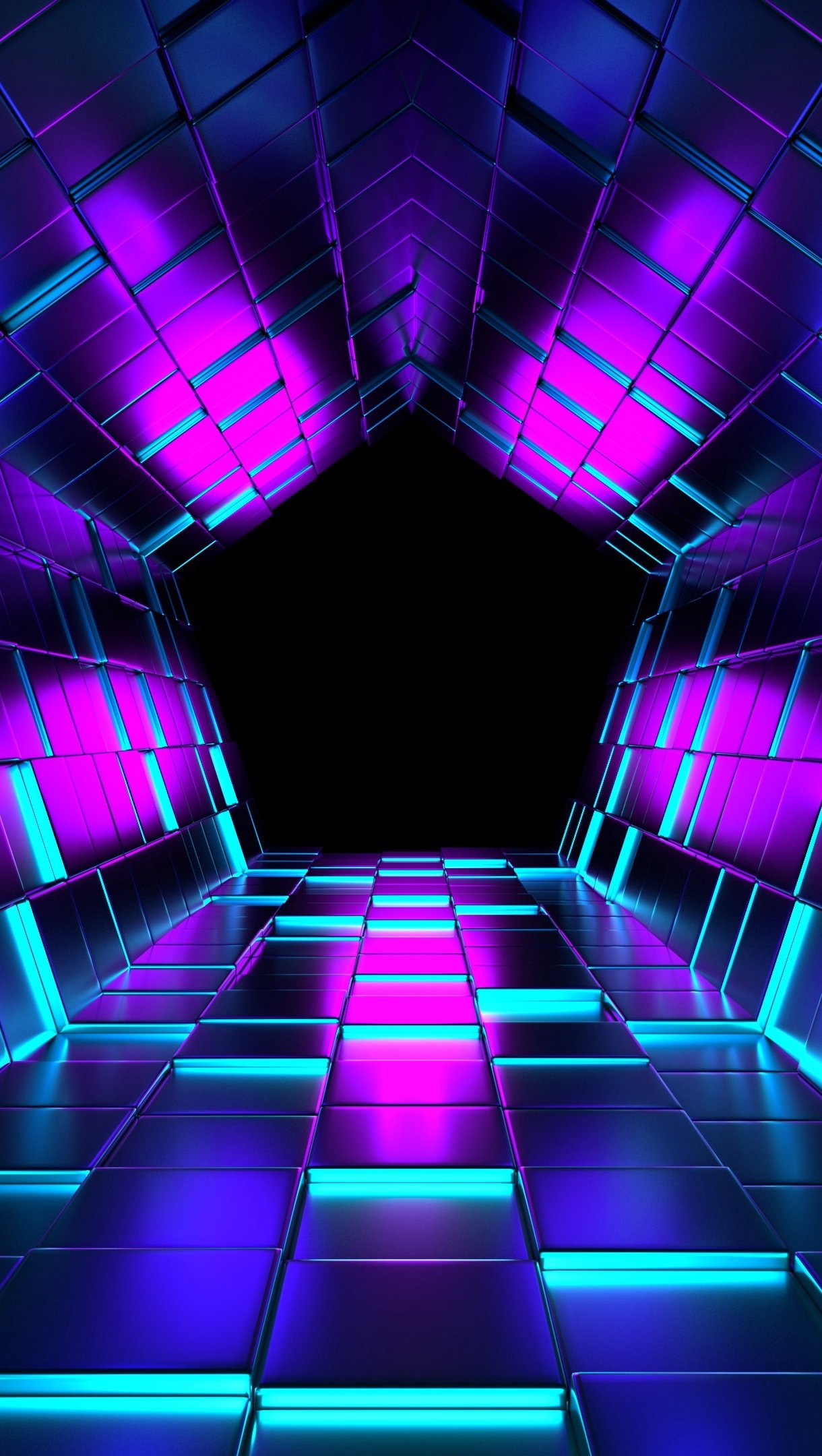 Pentagon tunnel with neón lights Wallpaper 4k Ultra HD