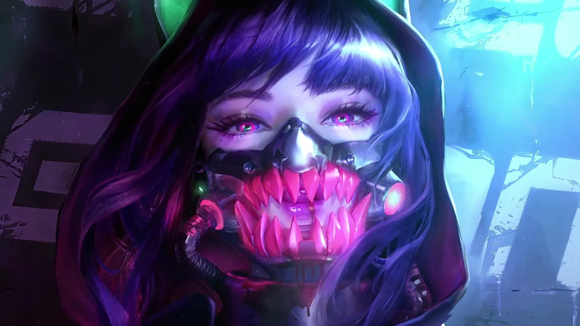 Cyber Girl / Neon Predator Mask Desktop Wallpaper