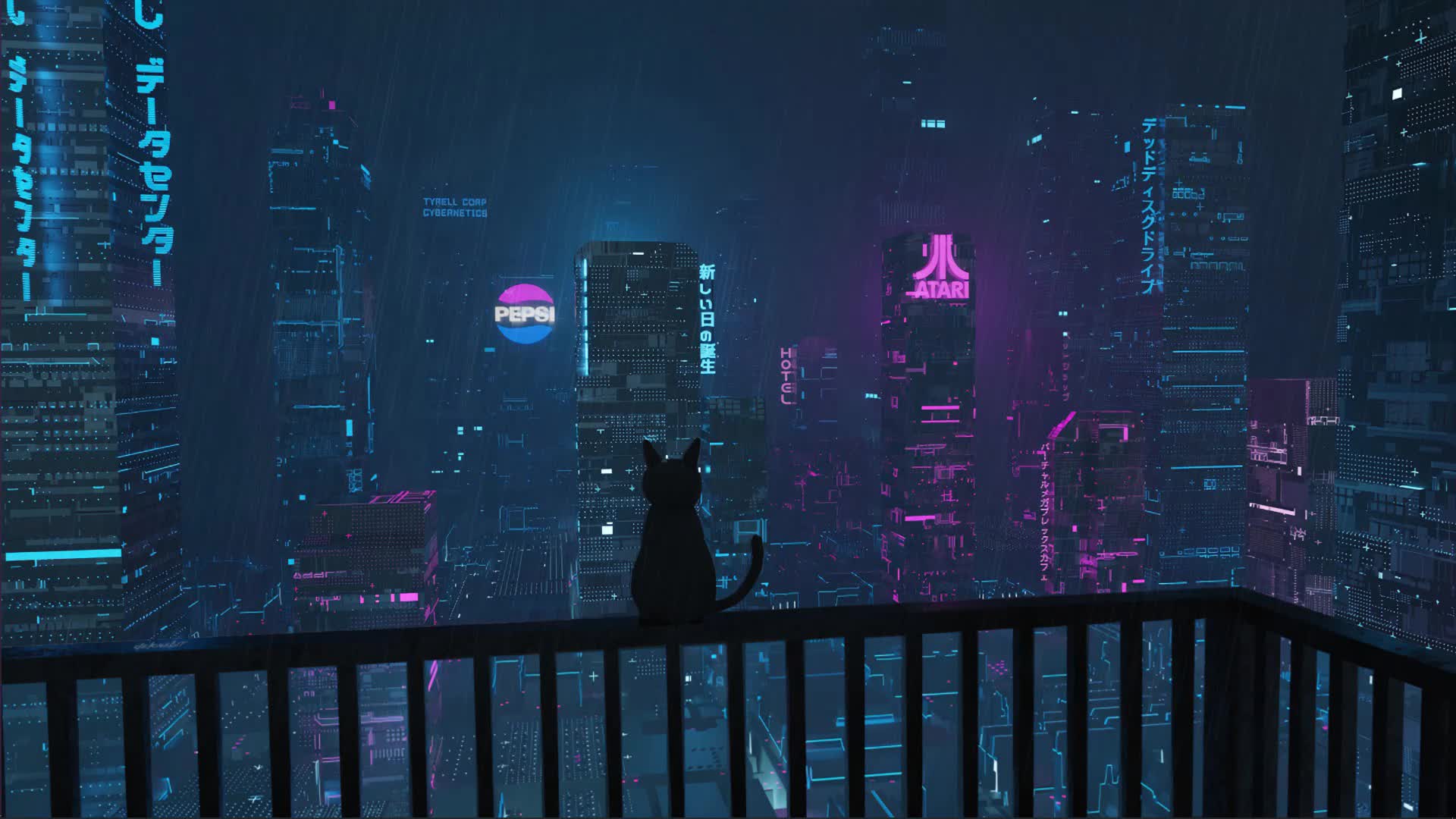 Rain In Japan City With Black Cat Live Wallpaper HD: Free HD 4K Live Wallpaper For Windows & MacOS