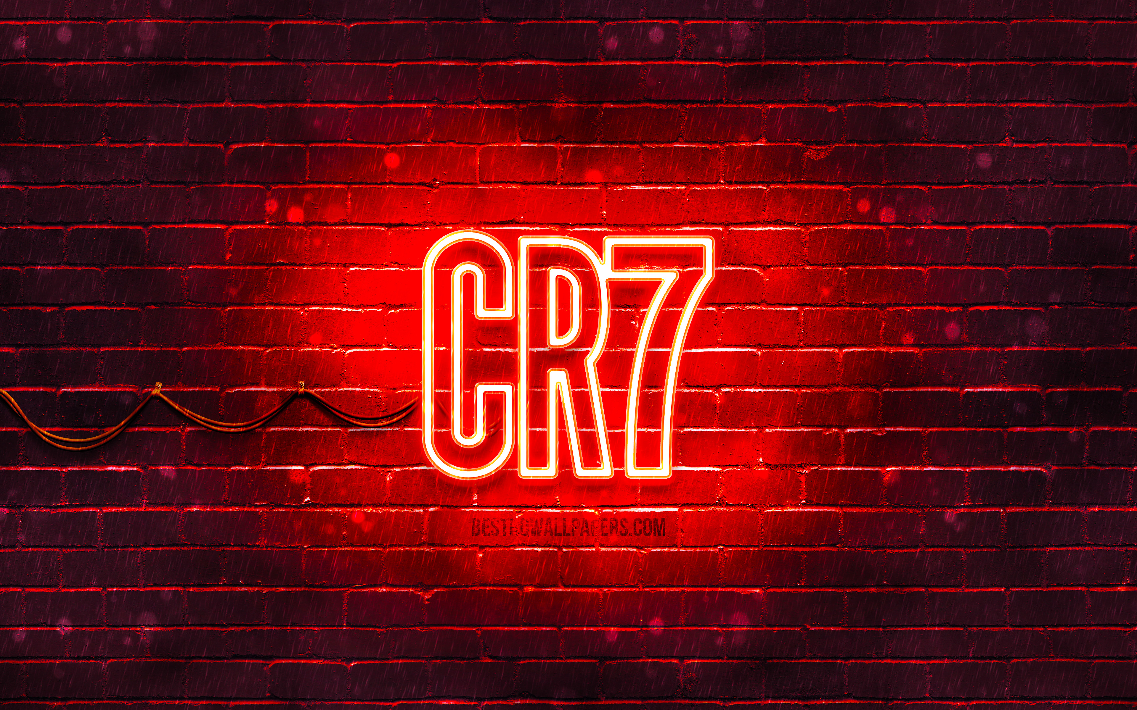Download wallpaper CR7 red logo, 4k, red brickwall, Cristiano Ronaldo, fan art, CR7 logo, football stars, CR7 neon logo, CR Cristiano Ronaldo logo for desktop with resolution 3840x2400. High Quality HD picture