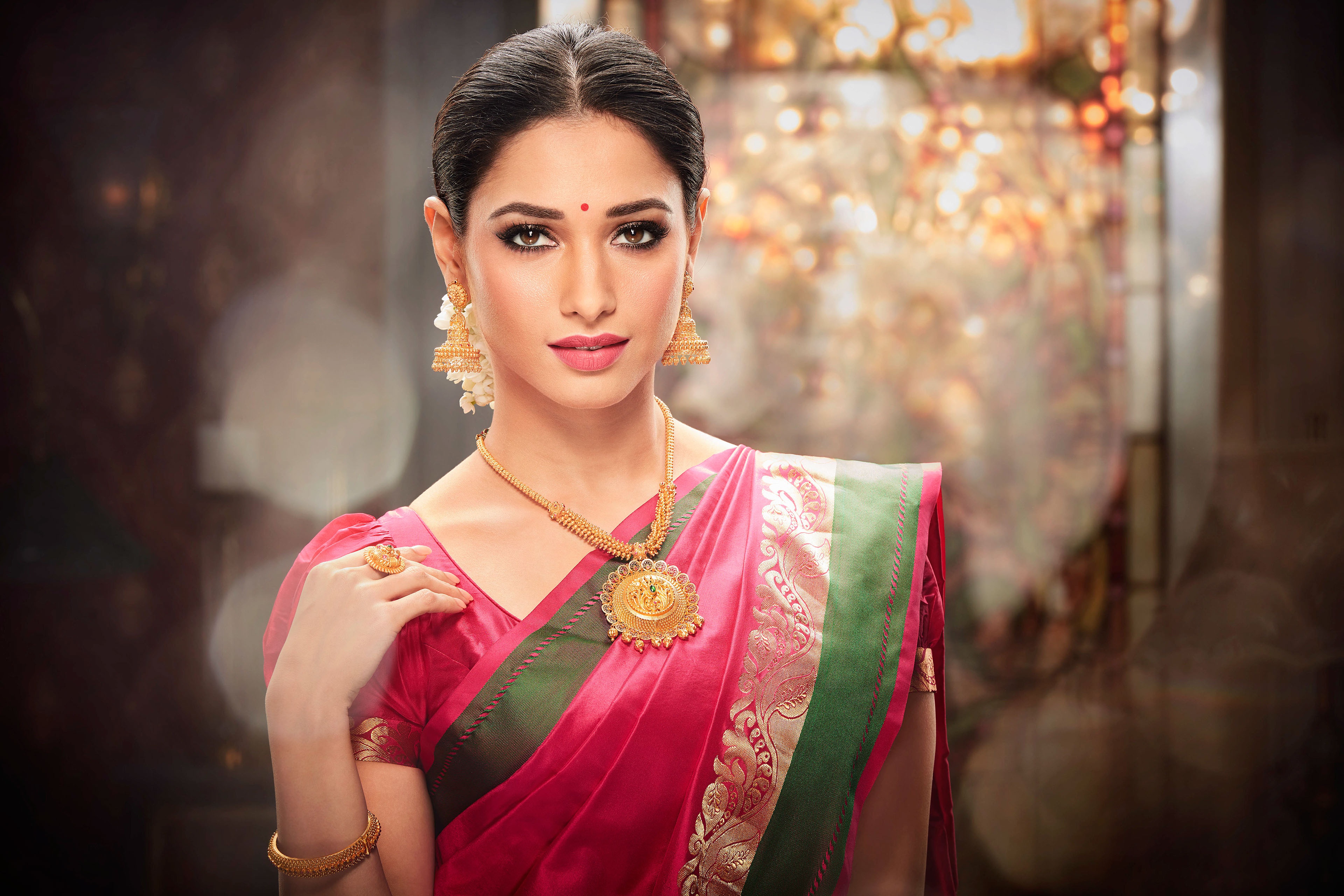 Download Wallpaper model girl india portrait indian malabar gold and diamonds jewellery tamannaah bhatia, 3840x2560