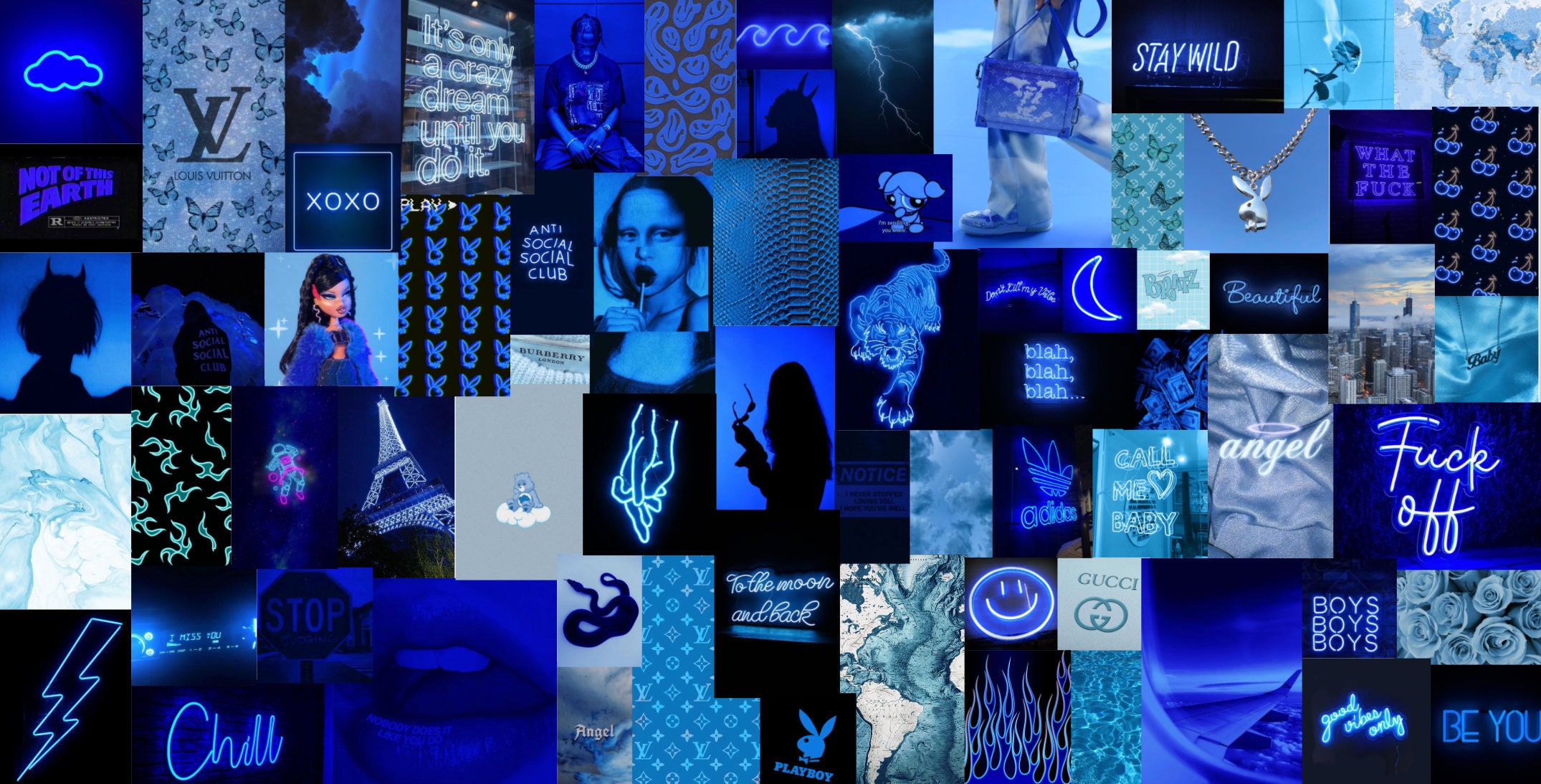 Neon Blue Boujee Aesthetic Wall Collage Kit Digital Download