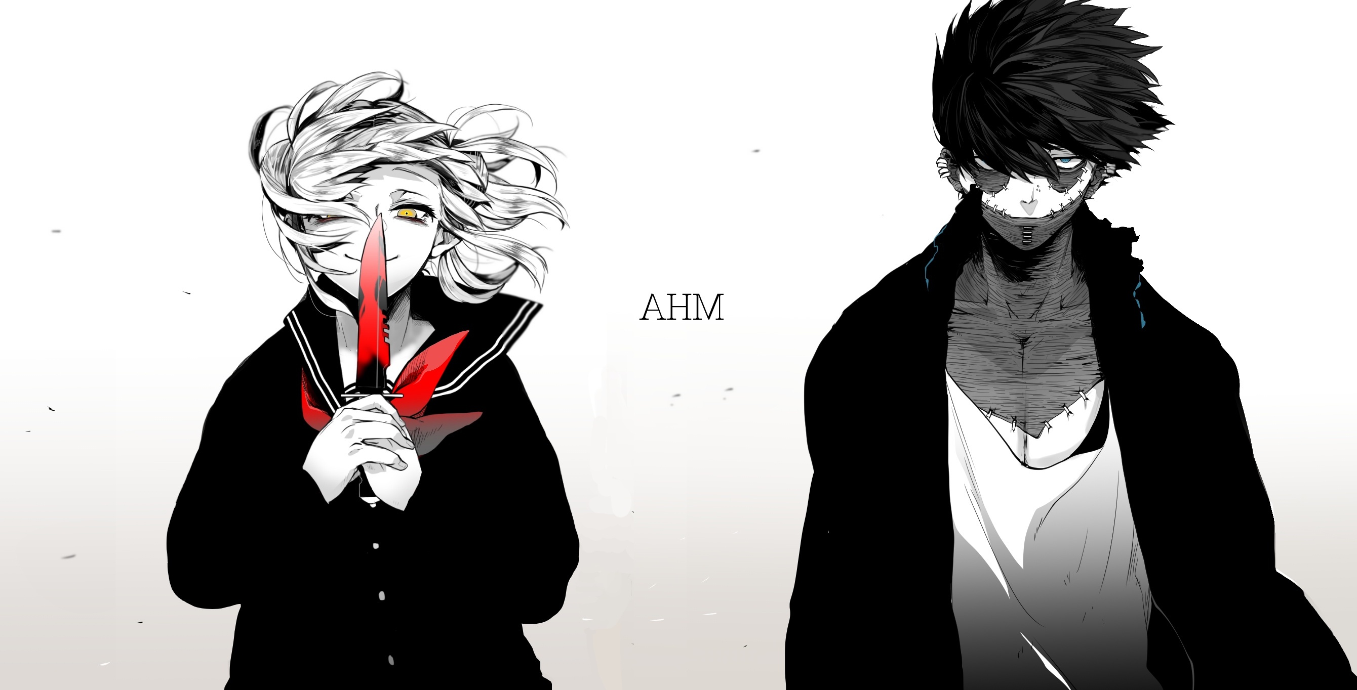 Wallpaper Dabi, Toga Himiko, Boku No Hero Academia, Black And White:2680x1364
