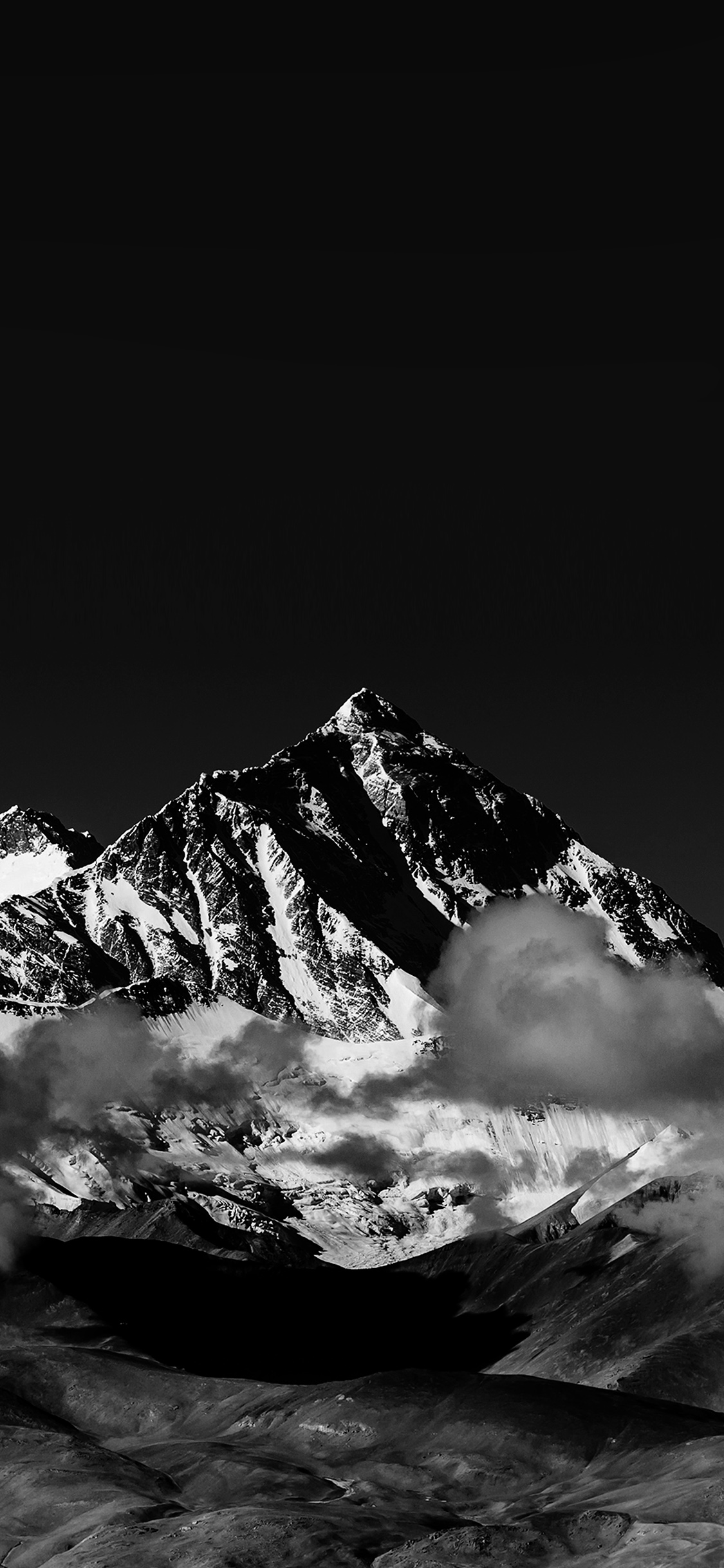 iPhone X wallpaper. snow solo mountain high nature dark bw