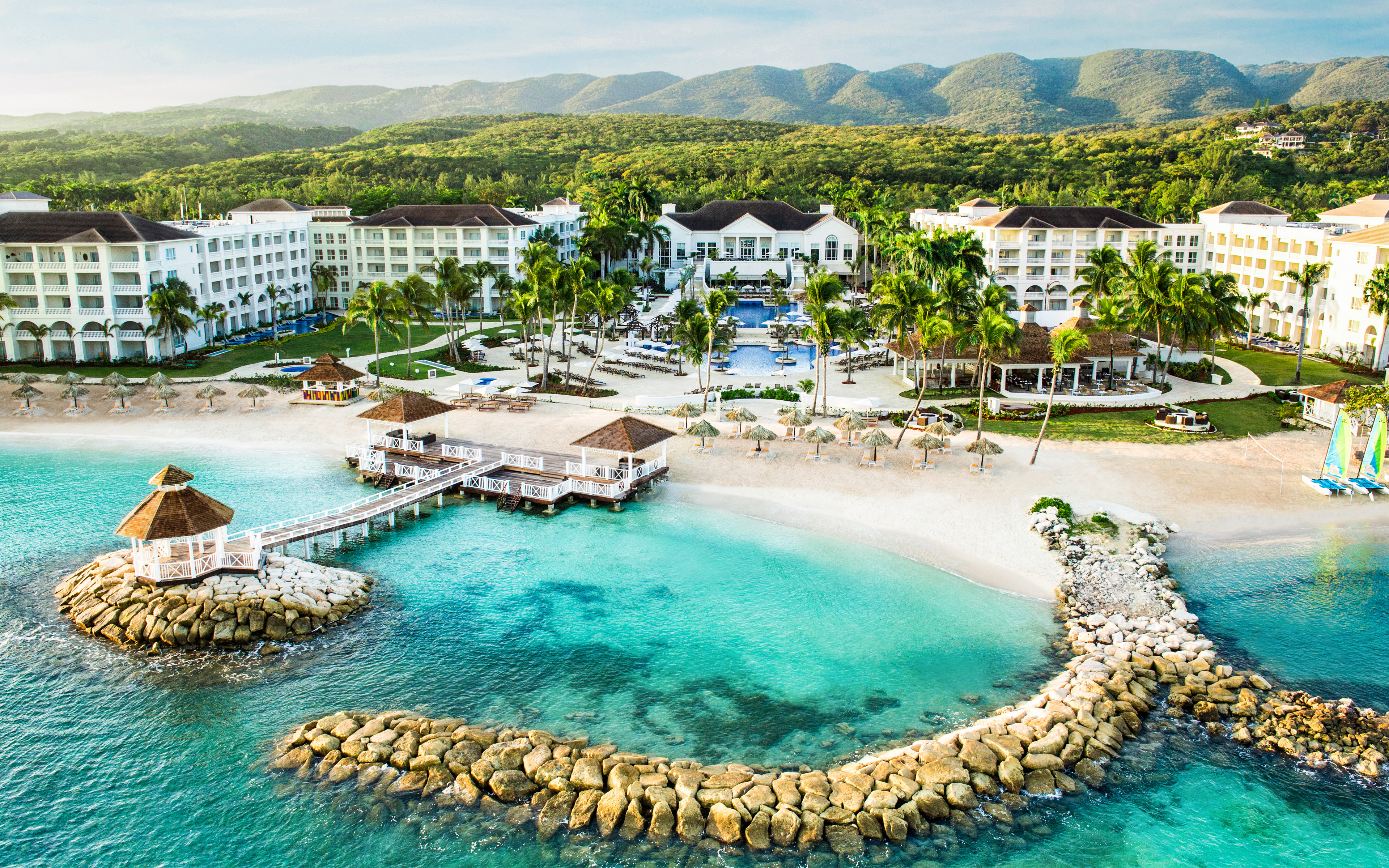 Download wallpaper Montego Bay, Jamaica, Caribbean Sea, coast, 4k, St James, resort, beach, palm, sea for desktop with resolution 3840x2400. High Quality HD picture wallpaper