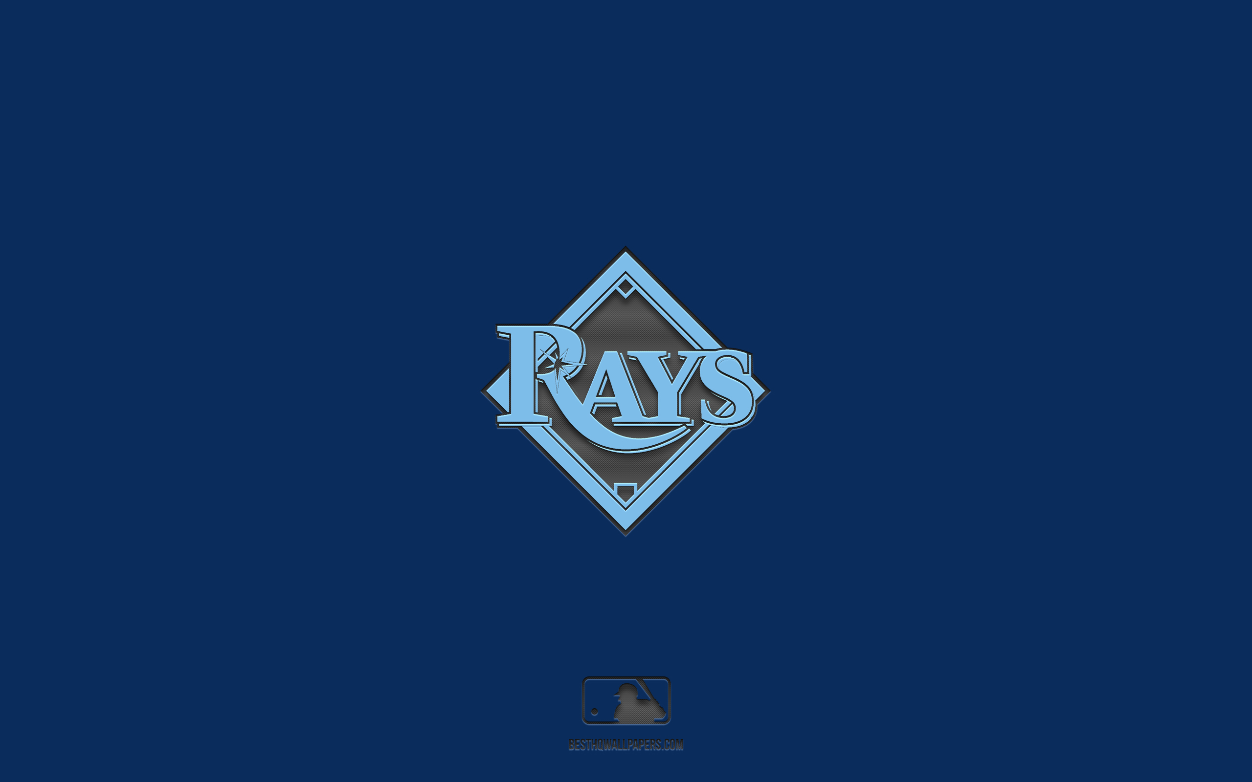 Download wallpaper Tampa Bay Rays, blue background, American baseball team, Tampa Bay Rays emblem, MLB, Florida, USA, baseball, Tampa Bay Rays logo for desktop with resolution 2560x1600. High Quality HD picture wallpaper