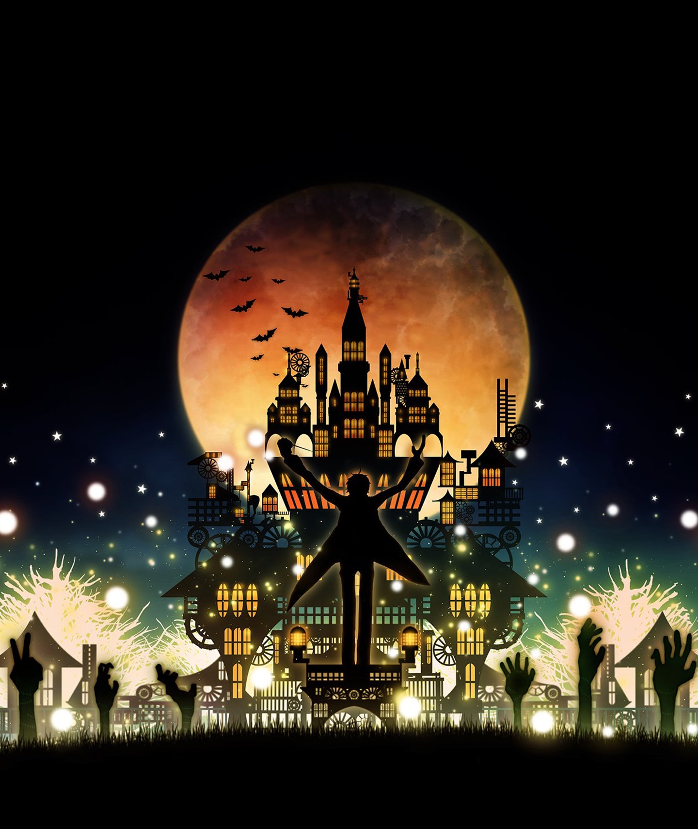 anime, Moon, Fantasy, Sky, Night, House, Hallowen Wallpaper HD / Desktop and Mobile Background