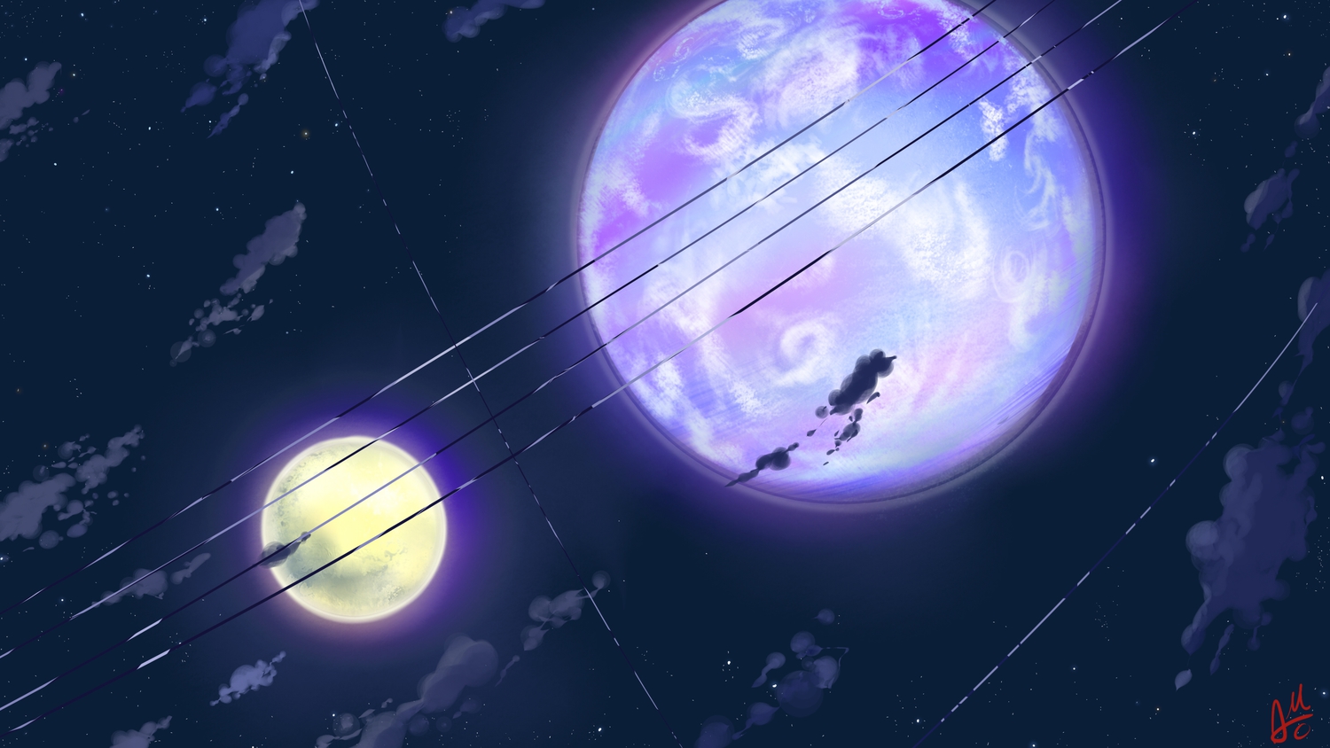 clouds macnaut moon night no humans original scenic signed sky stars. konachan.net.com Anime Wallpaper