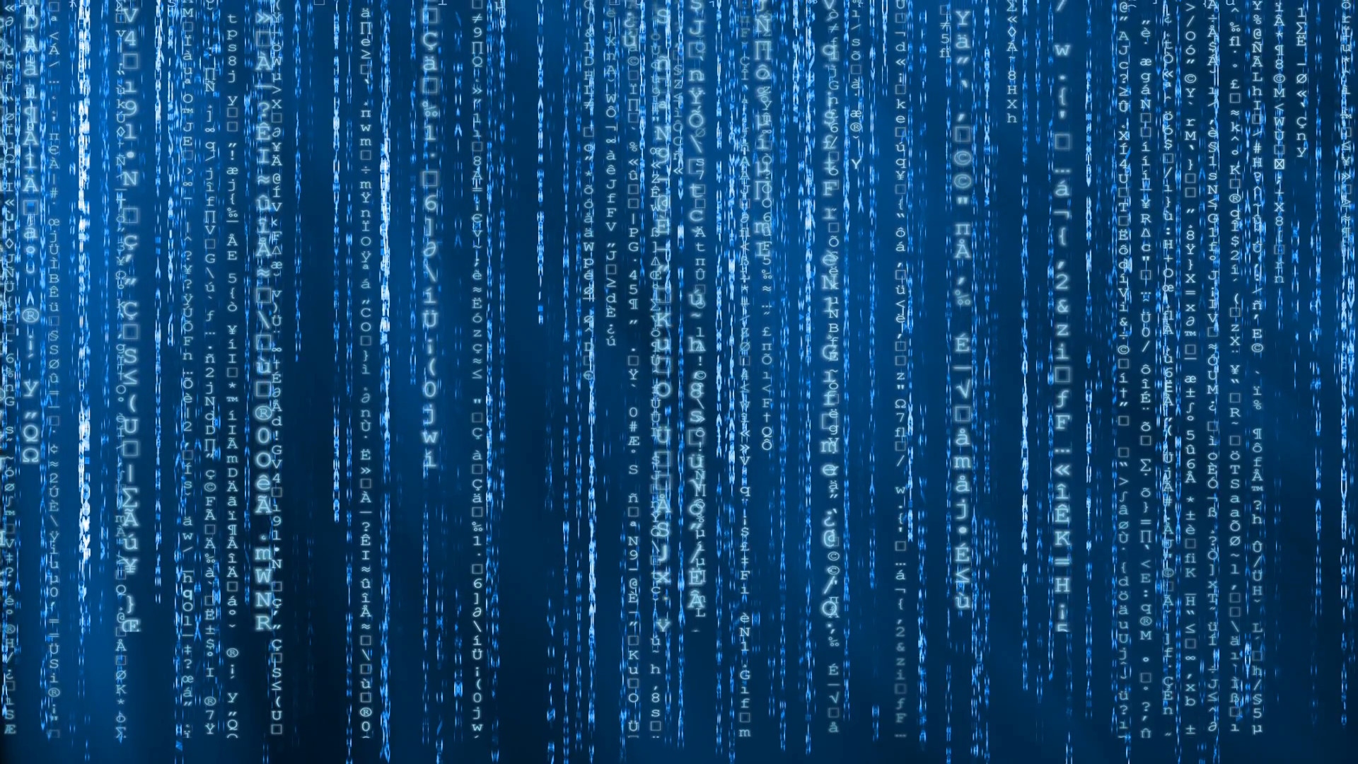 Blue animated matrix background, computer code with symbols and characters. Motion Background