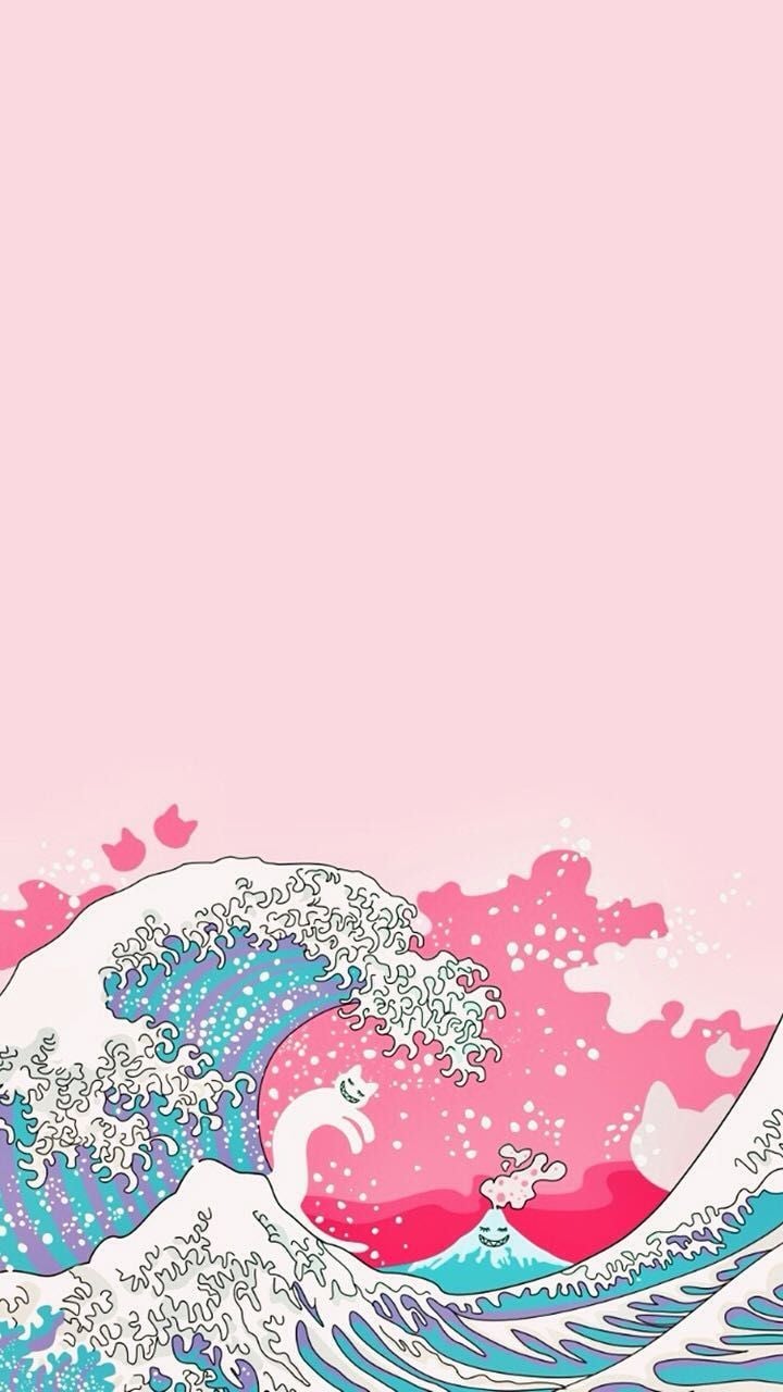 Japanese Wave Pink Wallpaper