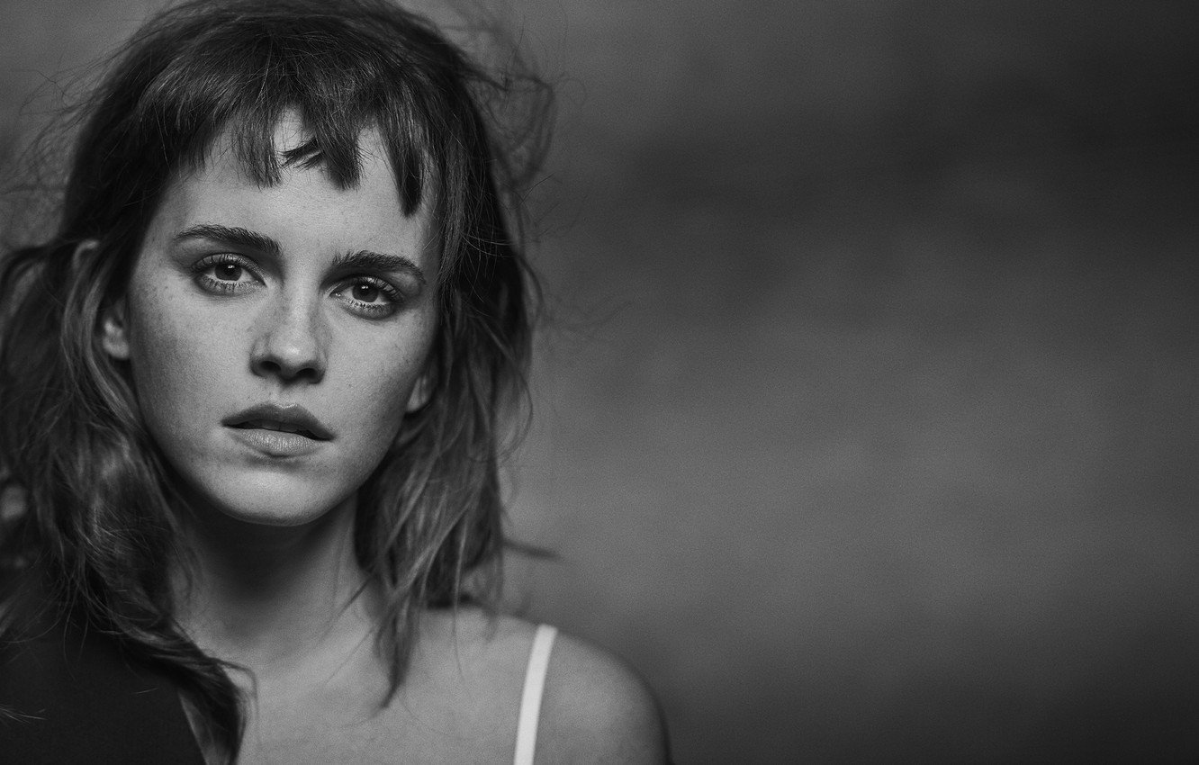 Wallpaper girl, black & white, actress, girl, Emma Watson, Emma Watson, photohoot, photoet, actress image for desktop, section девушки