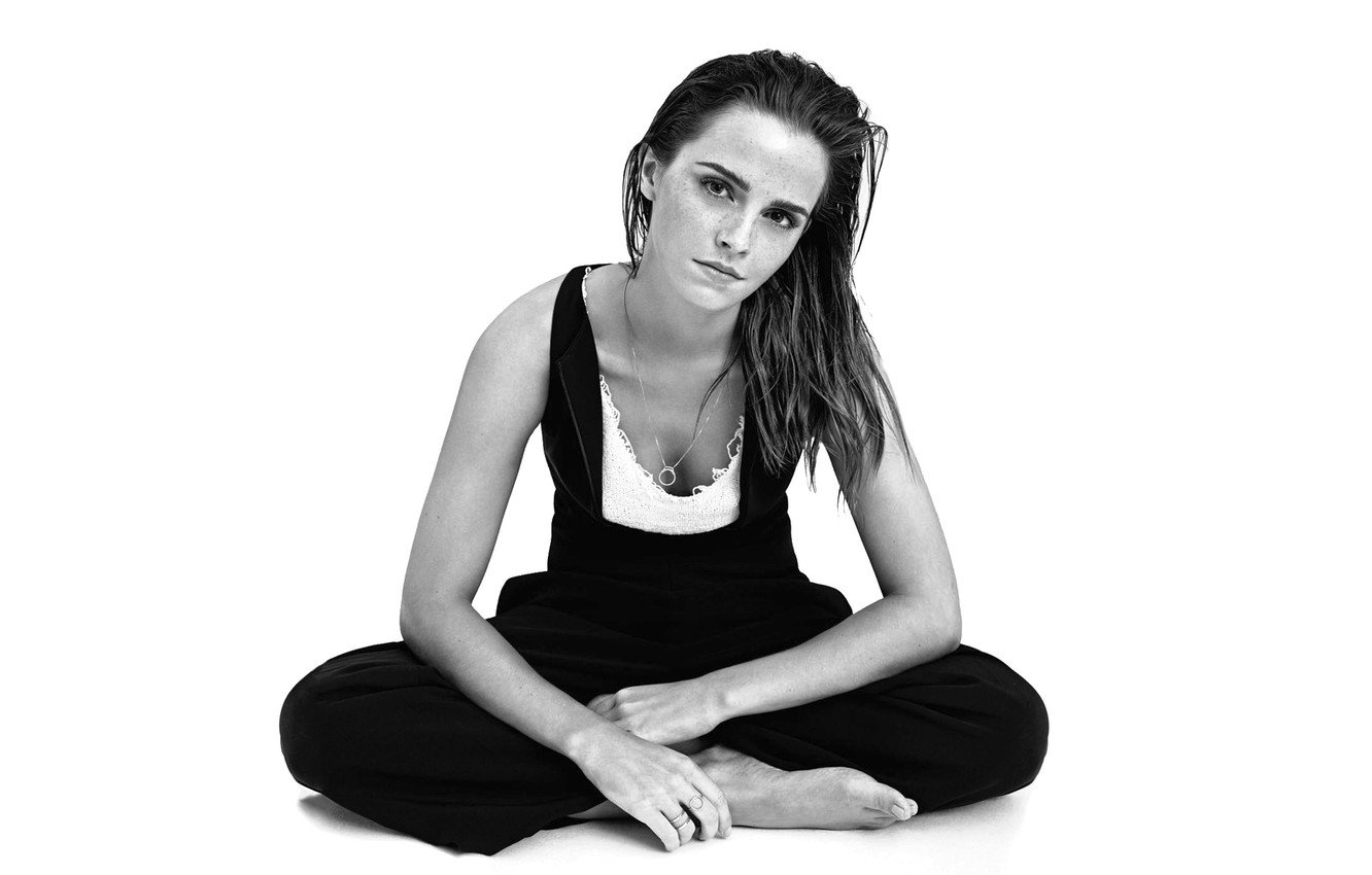 Wallpaper black & white, actress, Emma Watson, Emma Watson, model, hair, model, actress, the yoga posture image for desktop, section девушки