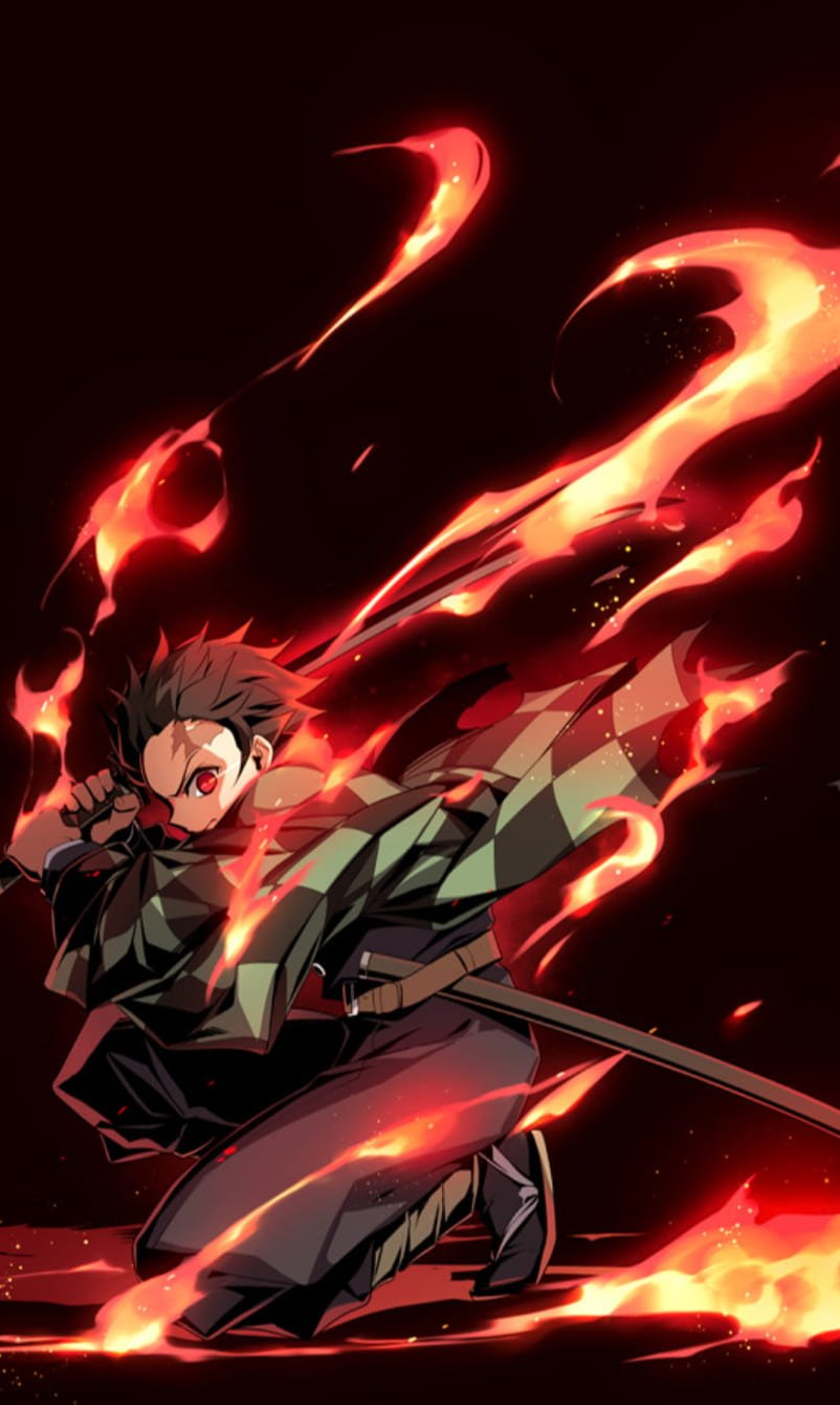 HD wallpaper Anime Demon Slayer Kimetsu no Yaiba Boy Fire Katana Red Eyes