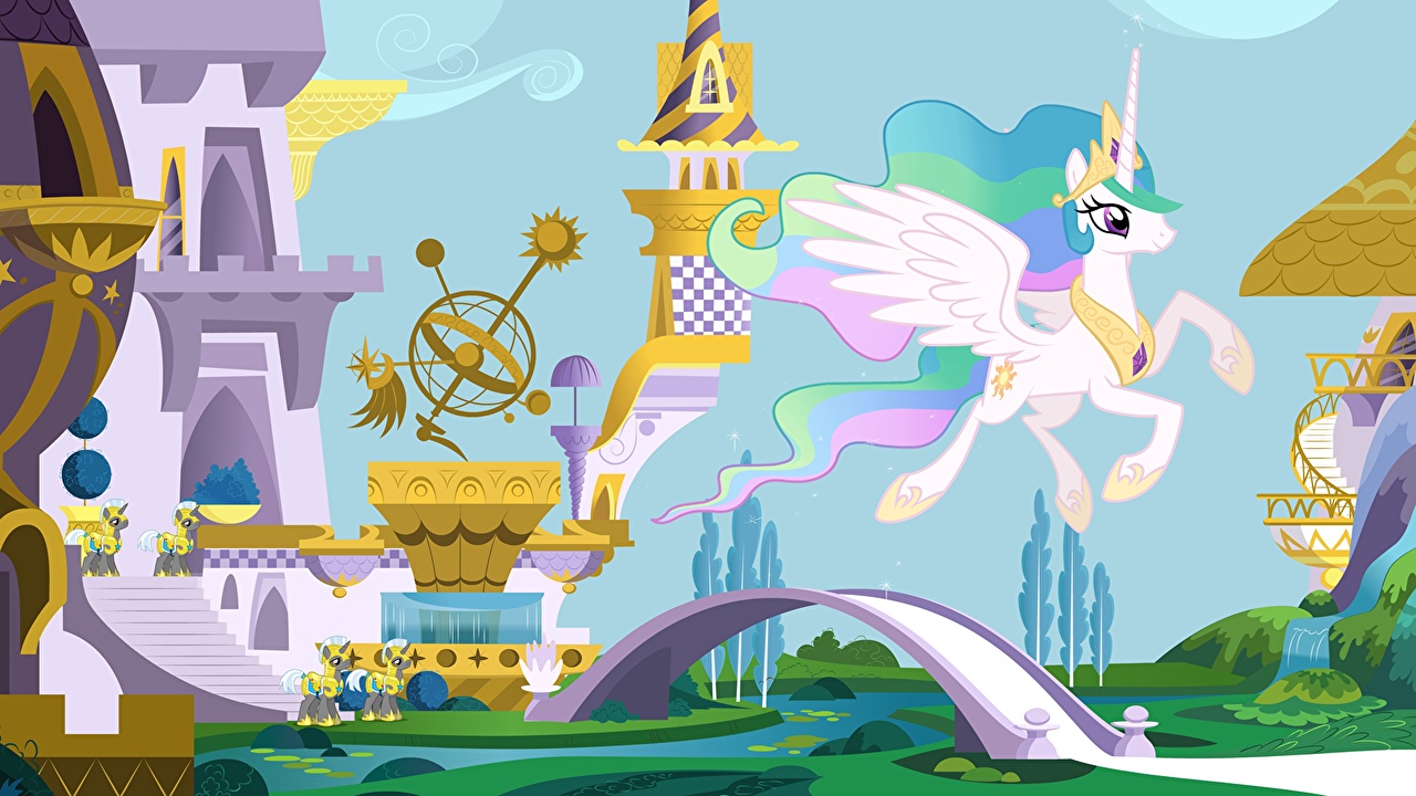 Wallpaper My Little Pony Pegasus Unicorns bridge Cartoons