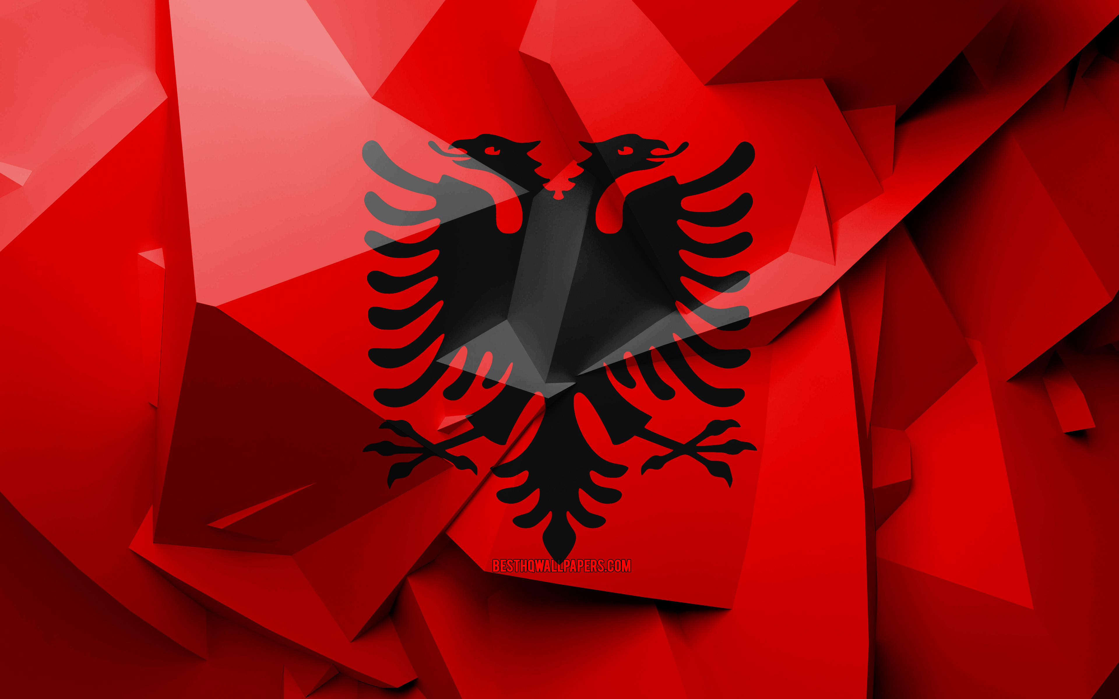 Download wallpaper 4k, Flag of Albania, geometric art, European countries, Albanian flag, creative, Albania, Europe, Albania 3D flag, national symbols for desktop with resolution 3840x2400. High Quality HD picture wallpaper