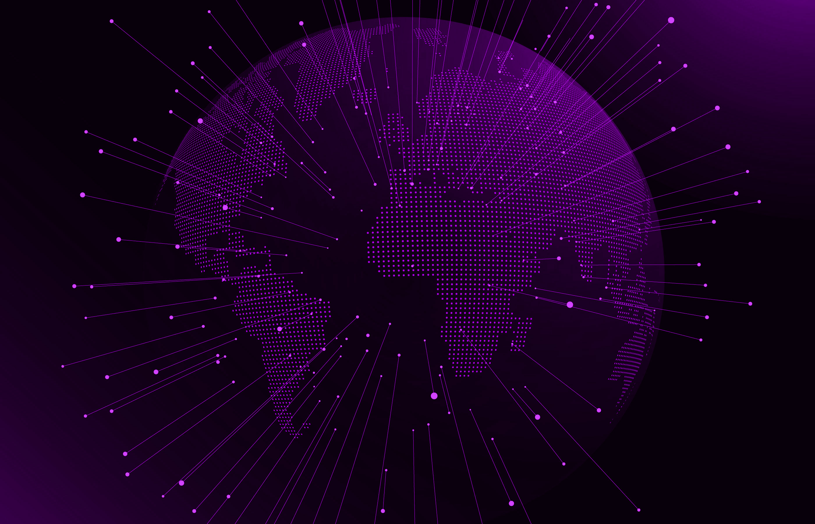 Download wallpaper Purple digital globe, Purple digital background, global networks, dots globe silhouette, digital technology, Purple technology background for desktop with resolution 2800x1800. High Quality HD picture wallpaper