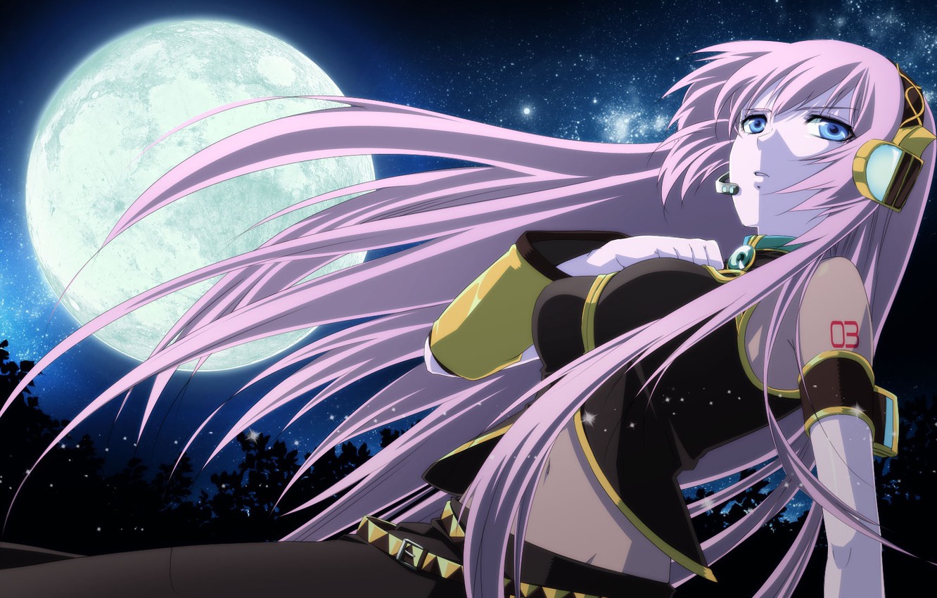 Wallpaper night, blue eyes, pink hair, Luka Megurine, Luke Megurine, VOCALOID image for desktop, section прочее