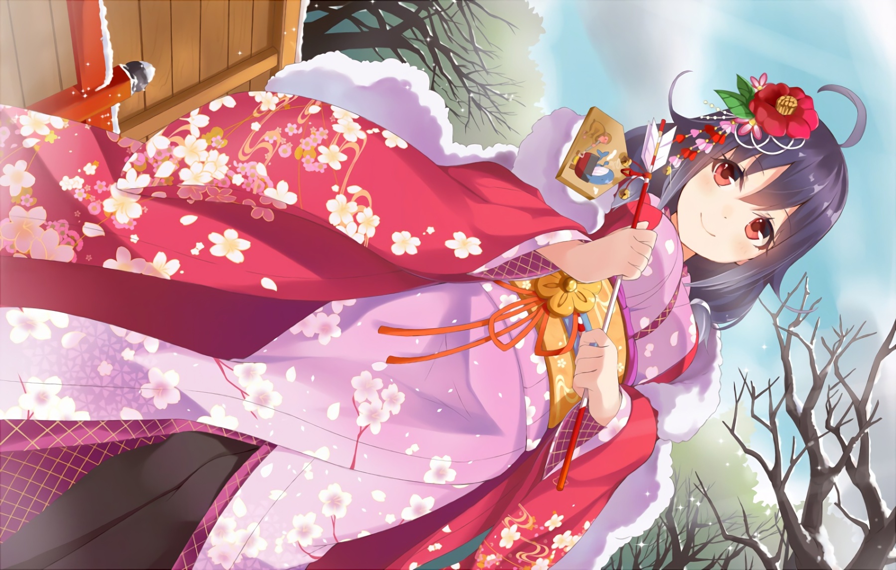 Wallpaper Yukata, Festival, Anime Girl, Ribbon, Kimono:1800x1144